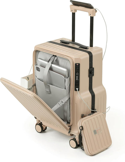 20 inch front opening carry on luggage with detachable bag
