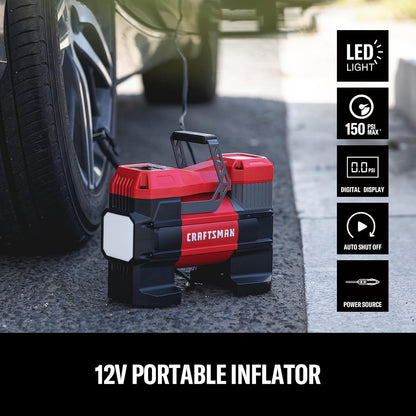 Compact 150PSI Tire Inflator With LED Light encalife