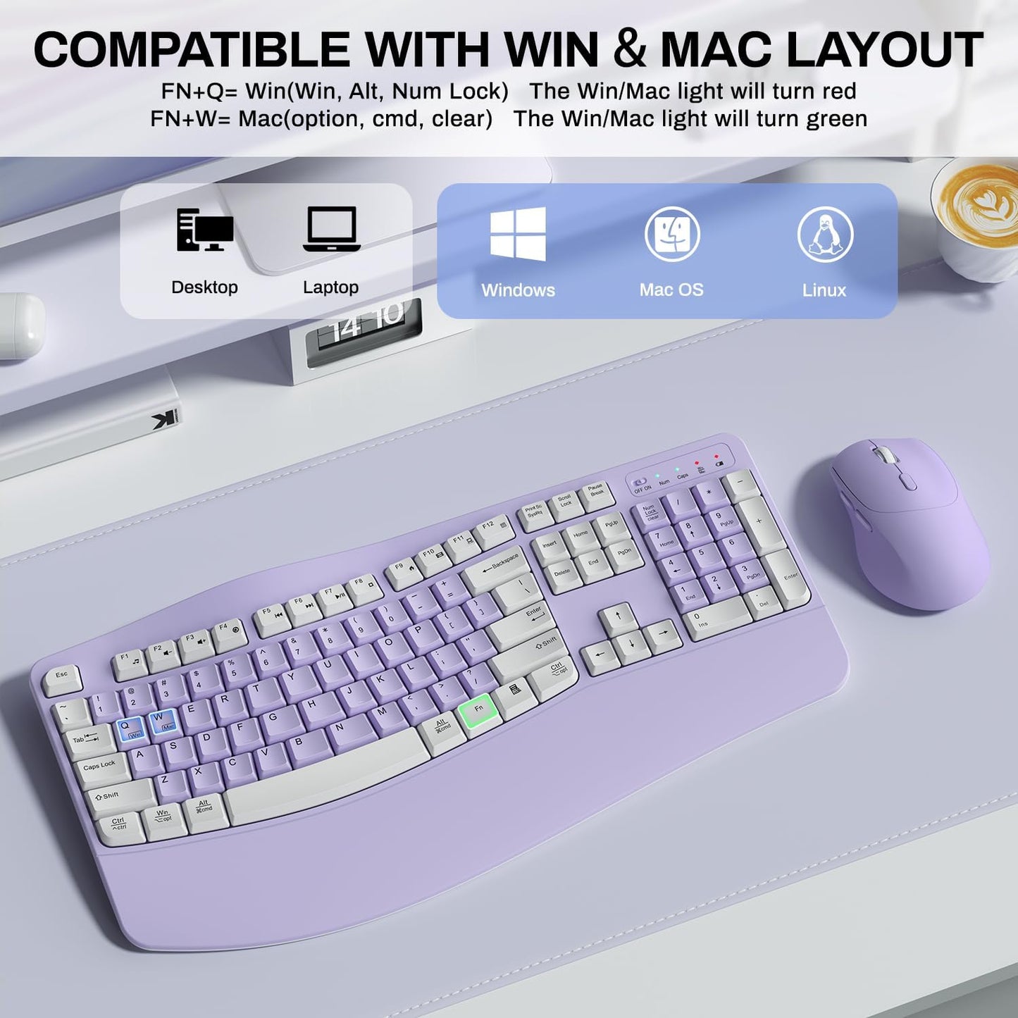 Ergonomic Wireless Keyboard and Mouse Combo encalife