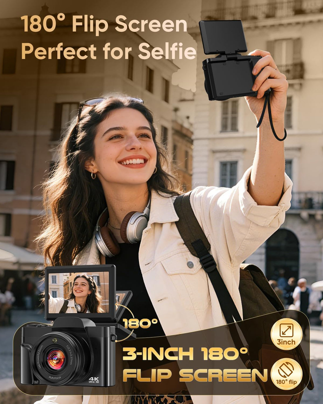 4K Digital Camera I 64MP Vlogging &amp; Travel Camera with Flip Screen encalife