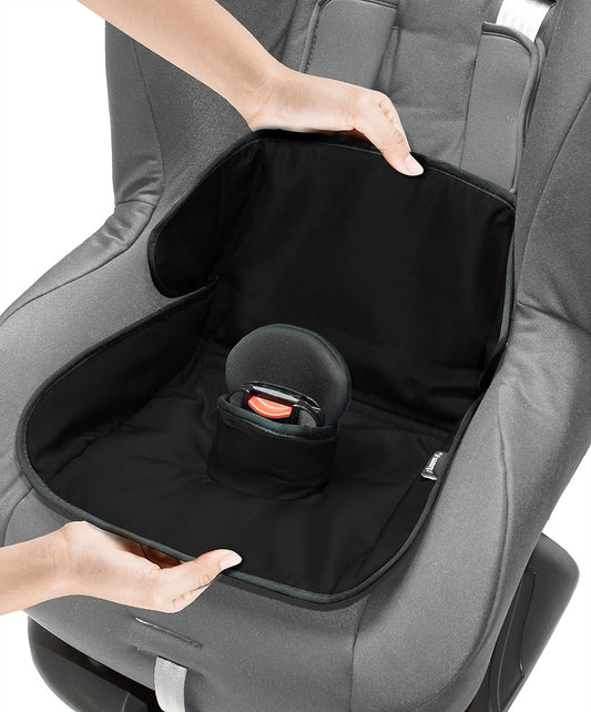 Clean protected car seat with potty training liner ready for travel