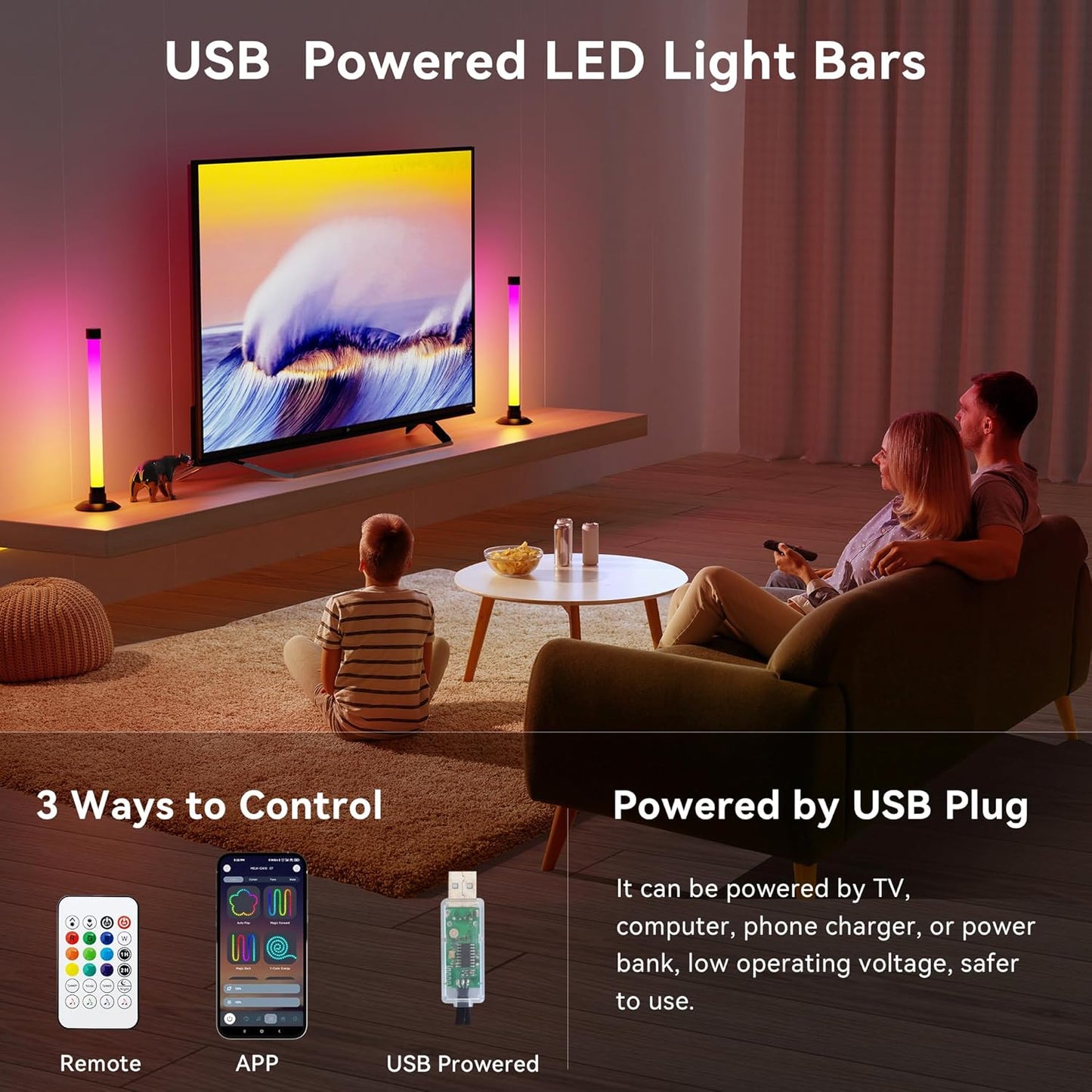 USB RGB Lighting Bars for TV Gaming Setups encalife