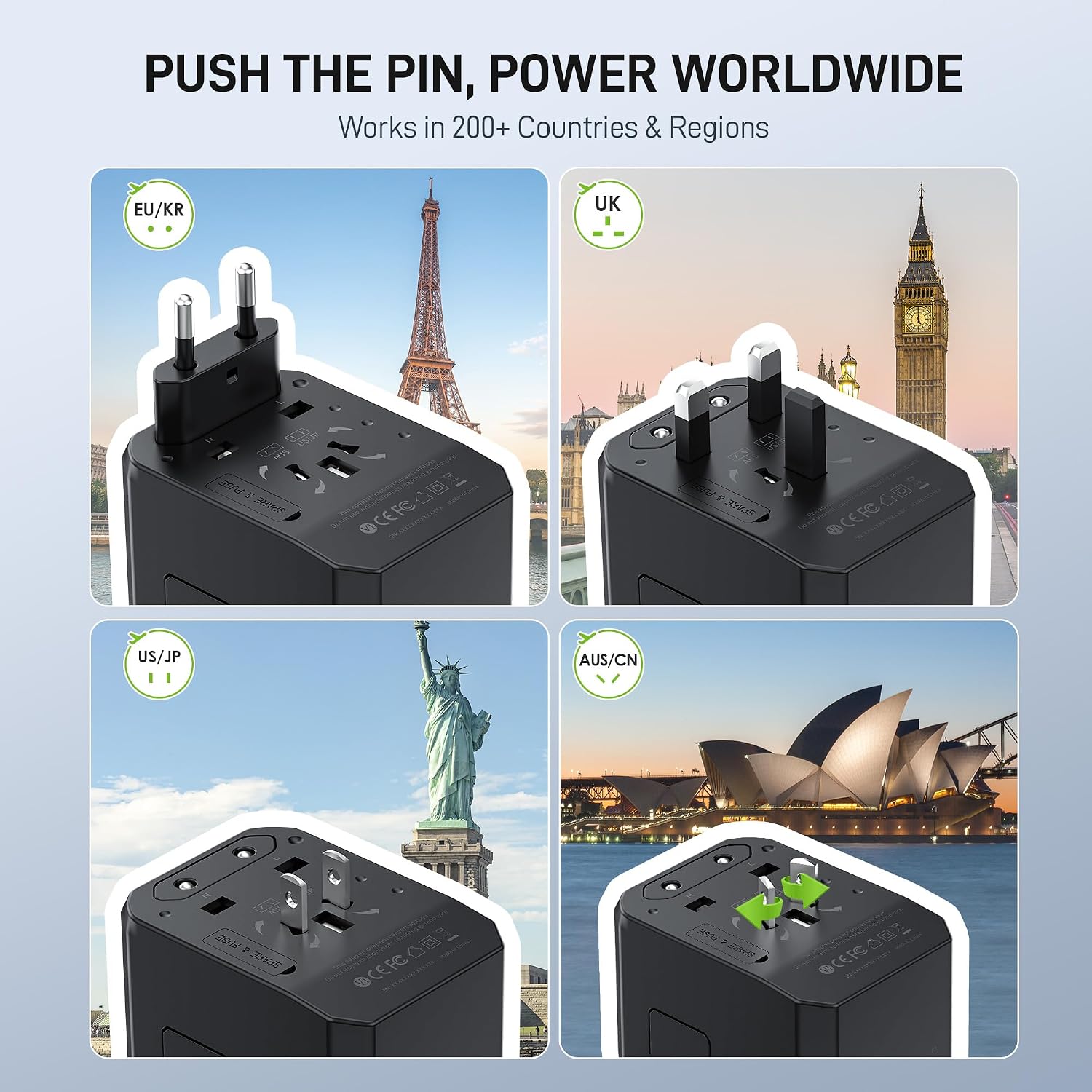Universal Travel Adapter With Six Charging Ports encalife