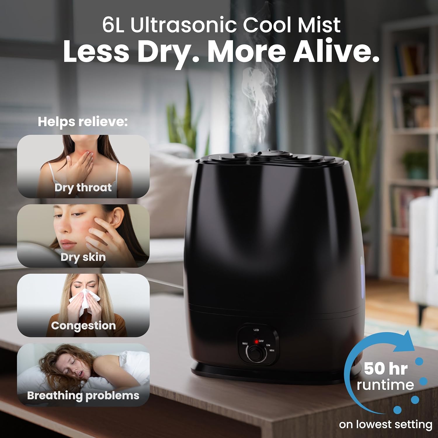 Cool Mist Humidifier | 6L | 50-Hour Runtime encalife