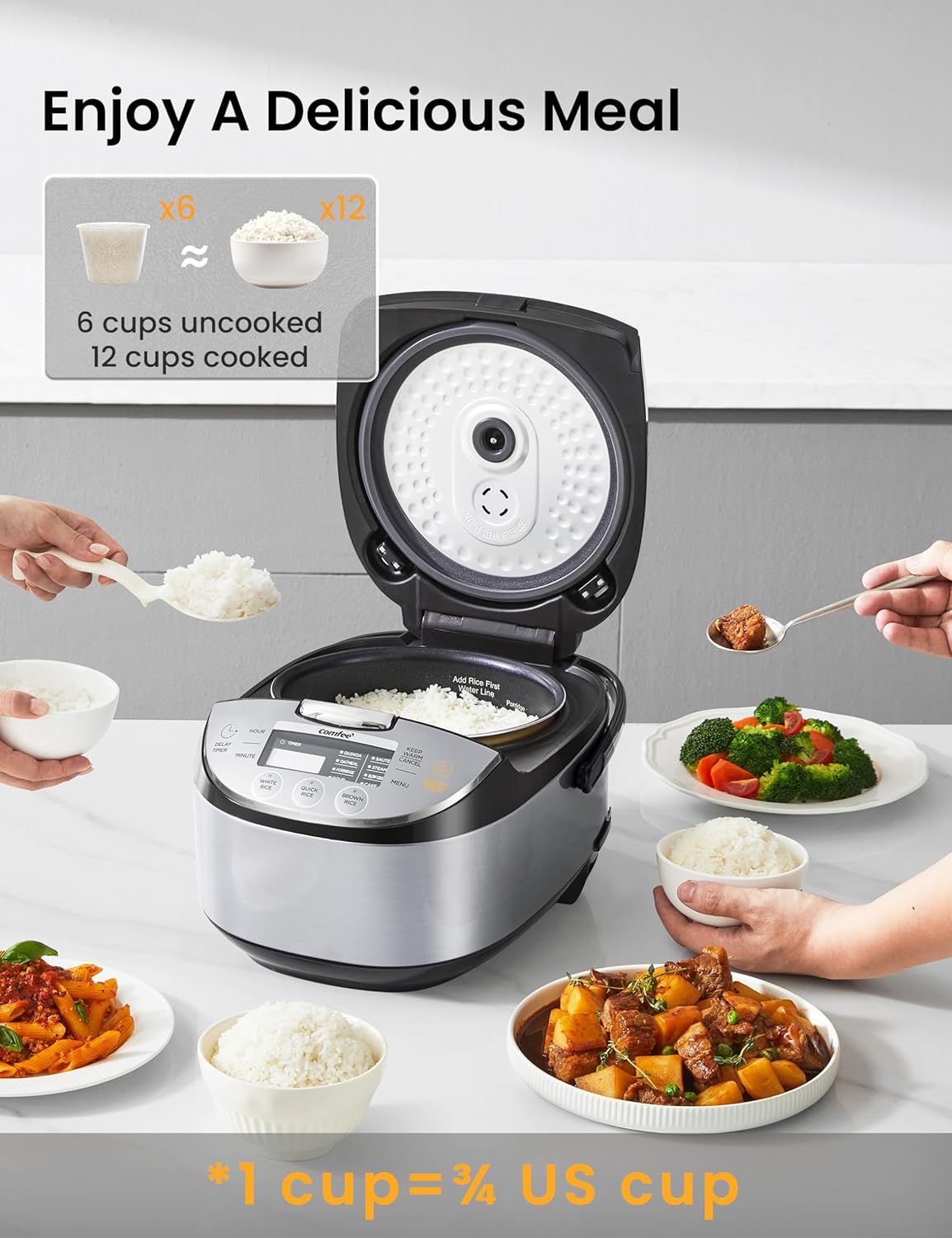 COMFEE Rice Cooker I 6-Cup Fuzzy Logic encalife