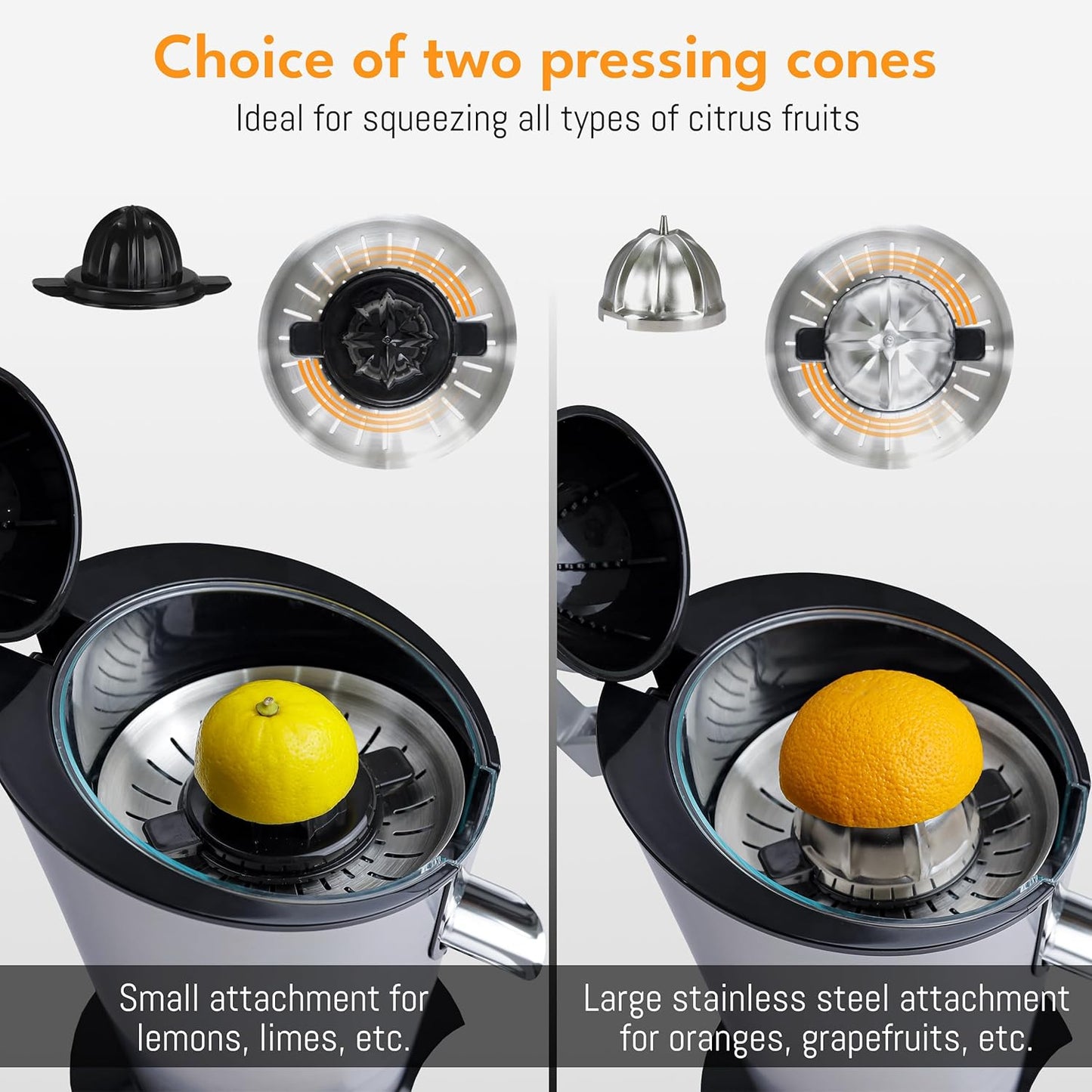 Electric Juicer Stainless Steel 600W | Citrus Press Orange & Lemon Juicer encalife
