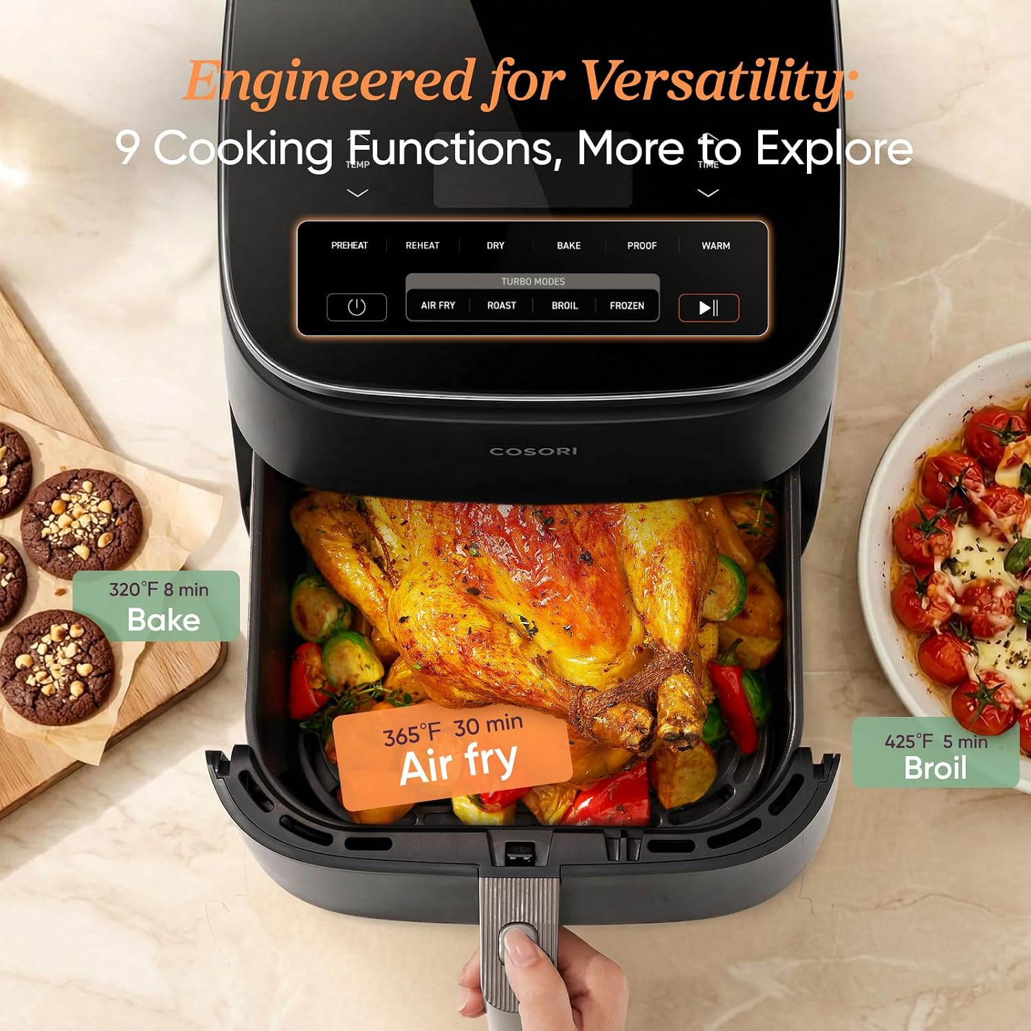 6-Quart 9-in-1 Ceramic Coated High-Speed Air Fryer encalife