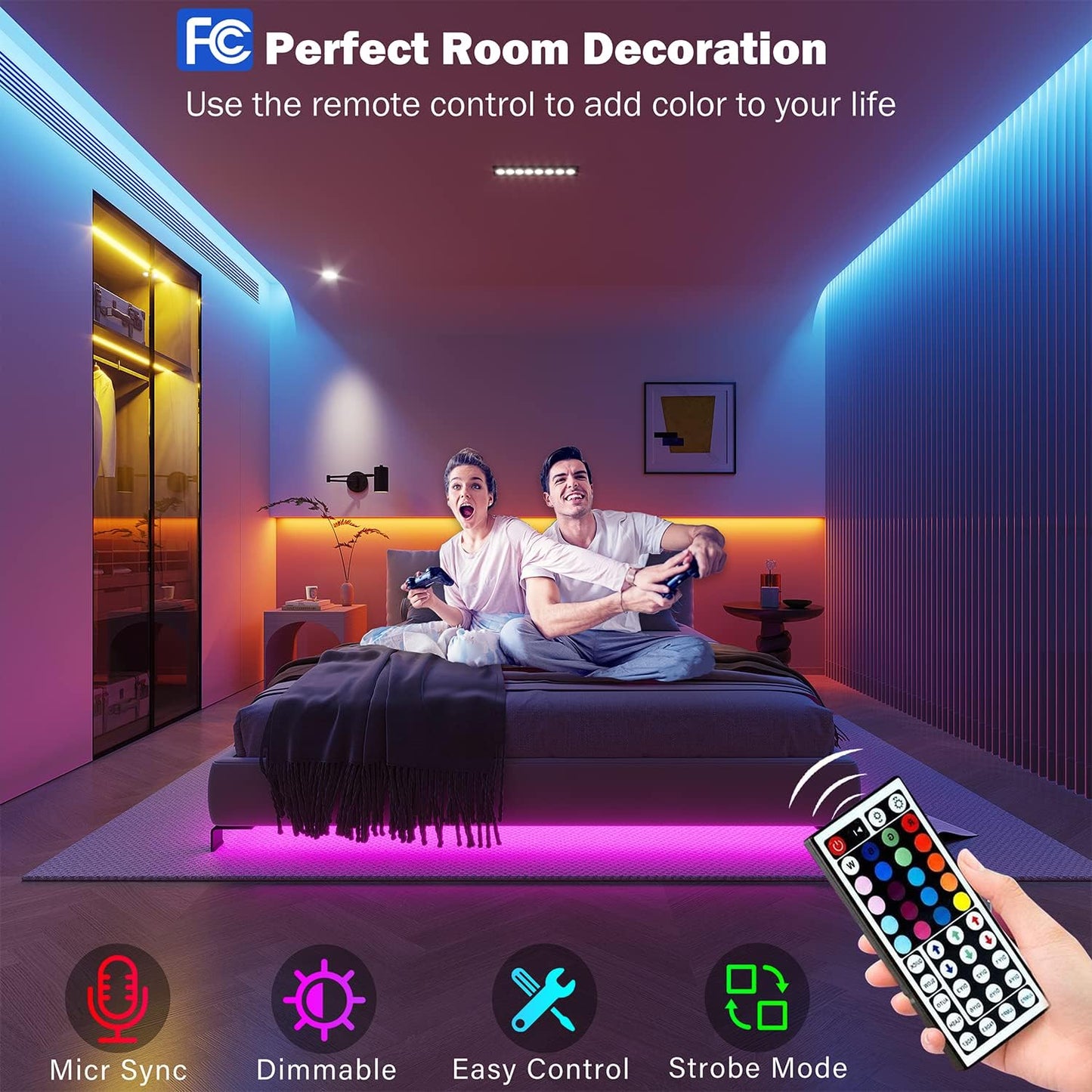 100ft RGB Lighting Strips for Bedroom Room Decor encalife
