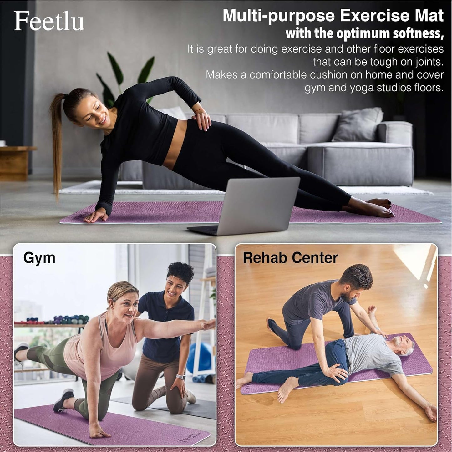 Extra Thick 10mm Non-Slip Yoga Mat with Strap encalife