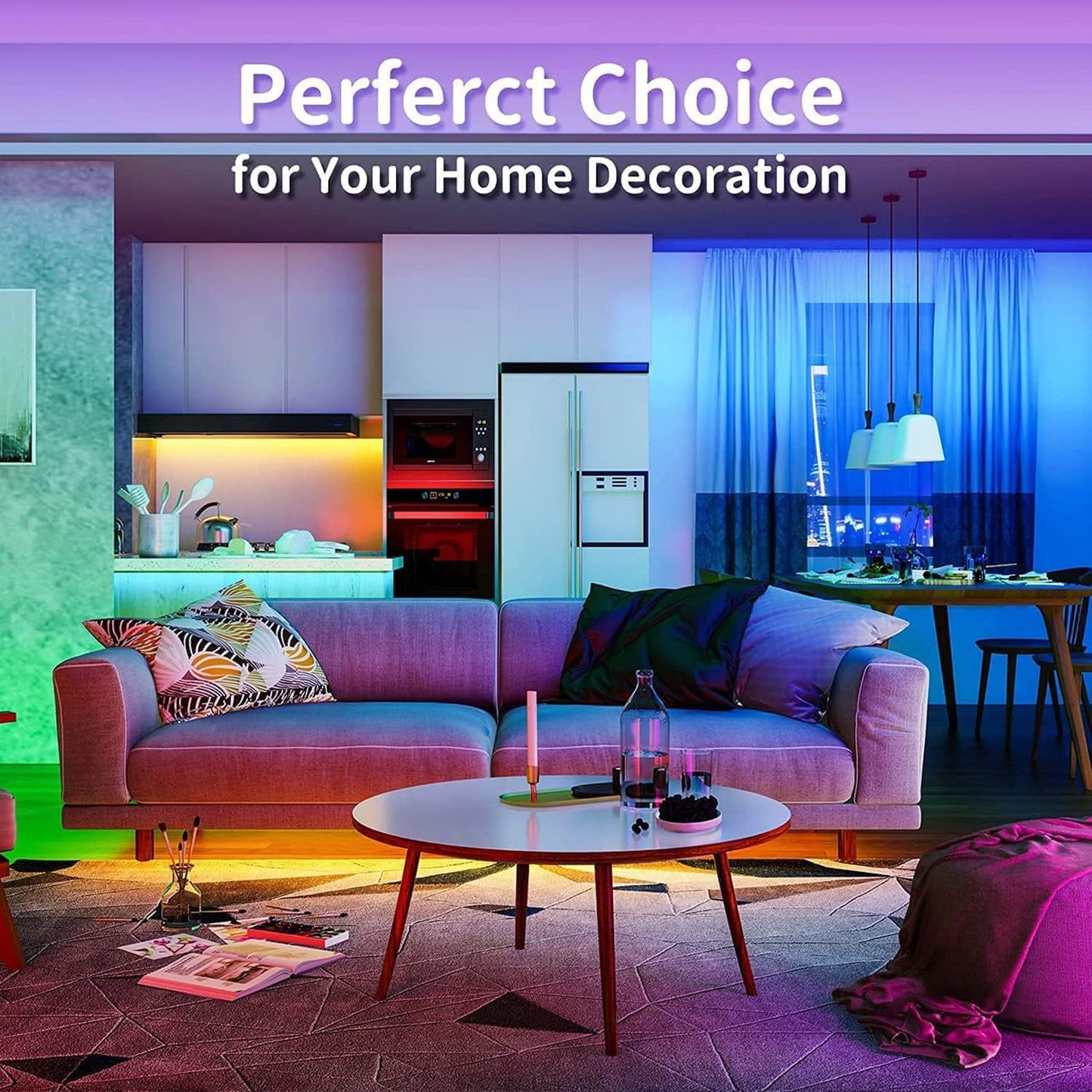 100ft RGB Lighting Strip Lights for Bedroom Decor encalife