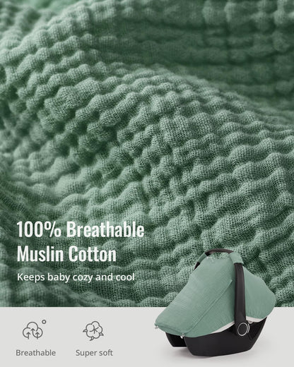 Breathable Baby Car Seat Canopy Cover Muslin Green encalife