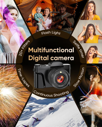 4K Digital Camera I 64MP Vlogging &amp; Travel Camera with Flip Screen encalife