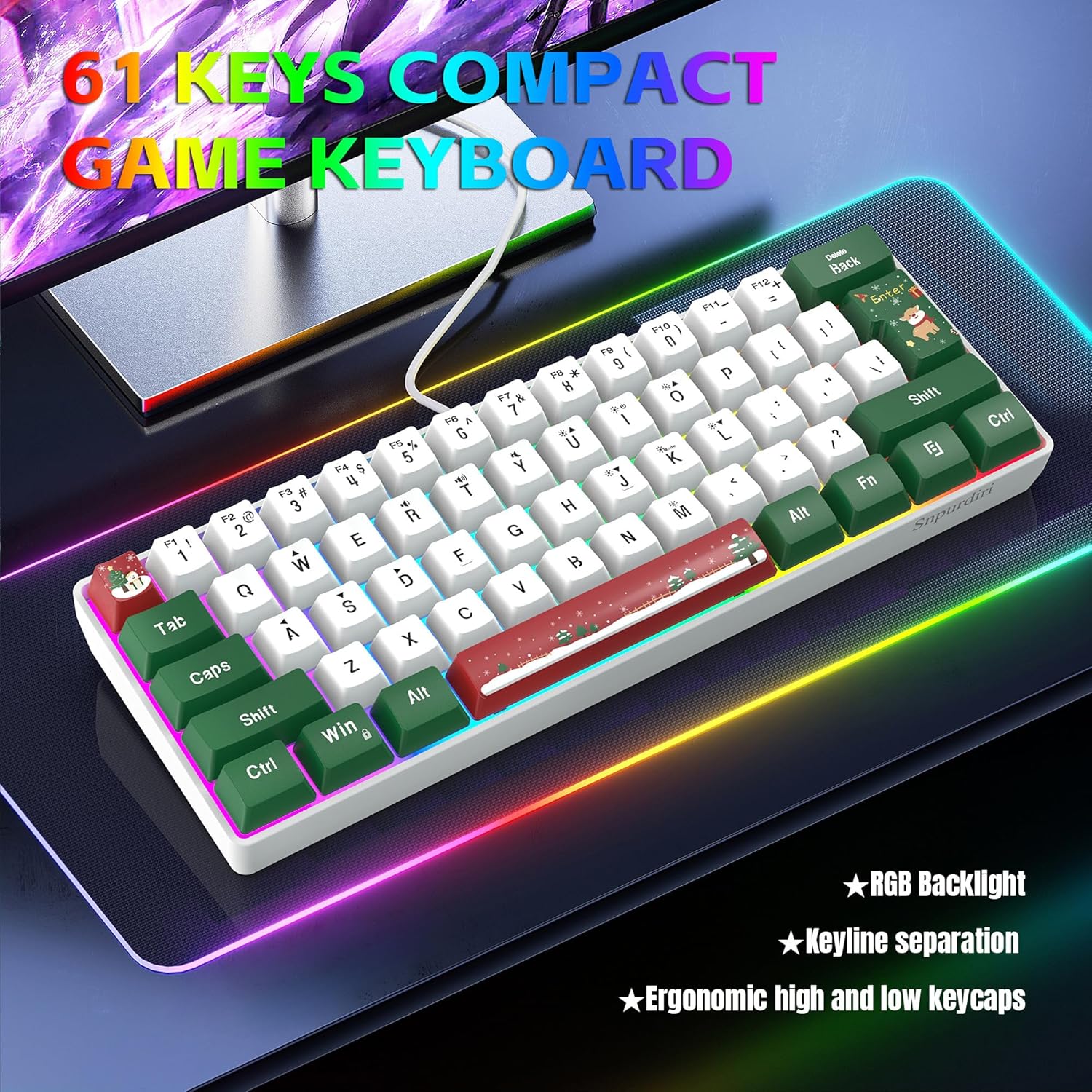 Compact Gaming Keyboard I 60% 61‑Key RGB Wired encalife