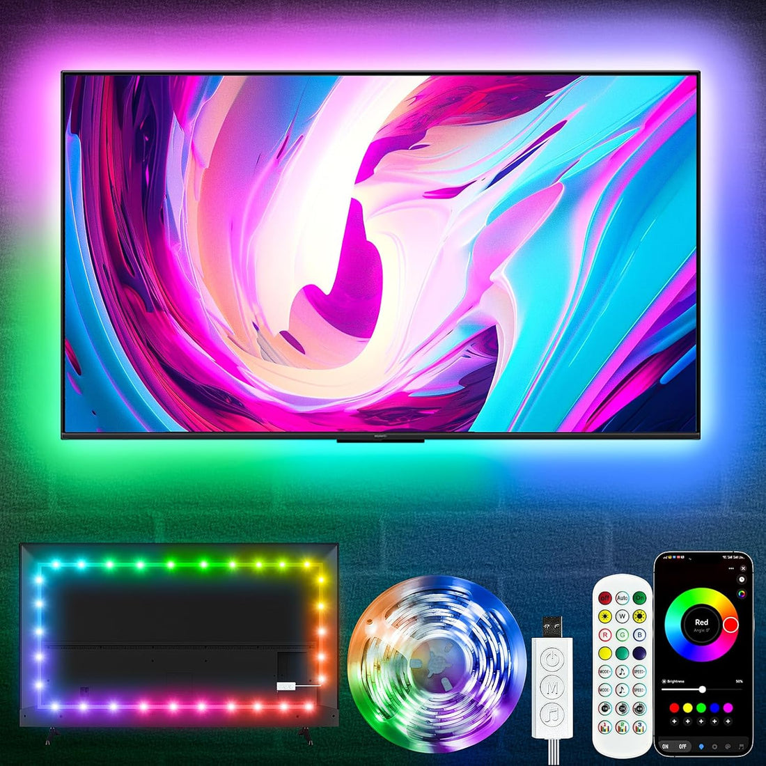 16.5FT RGB TV backlight glowing behind large television
