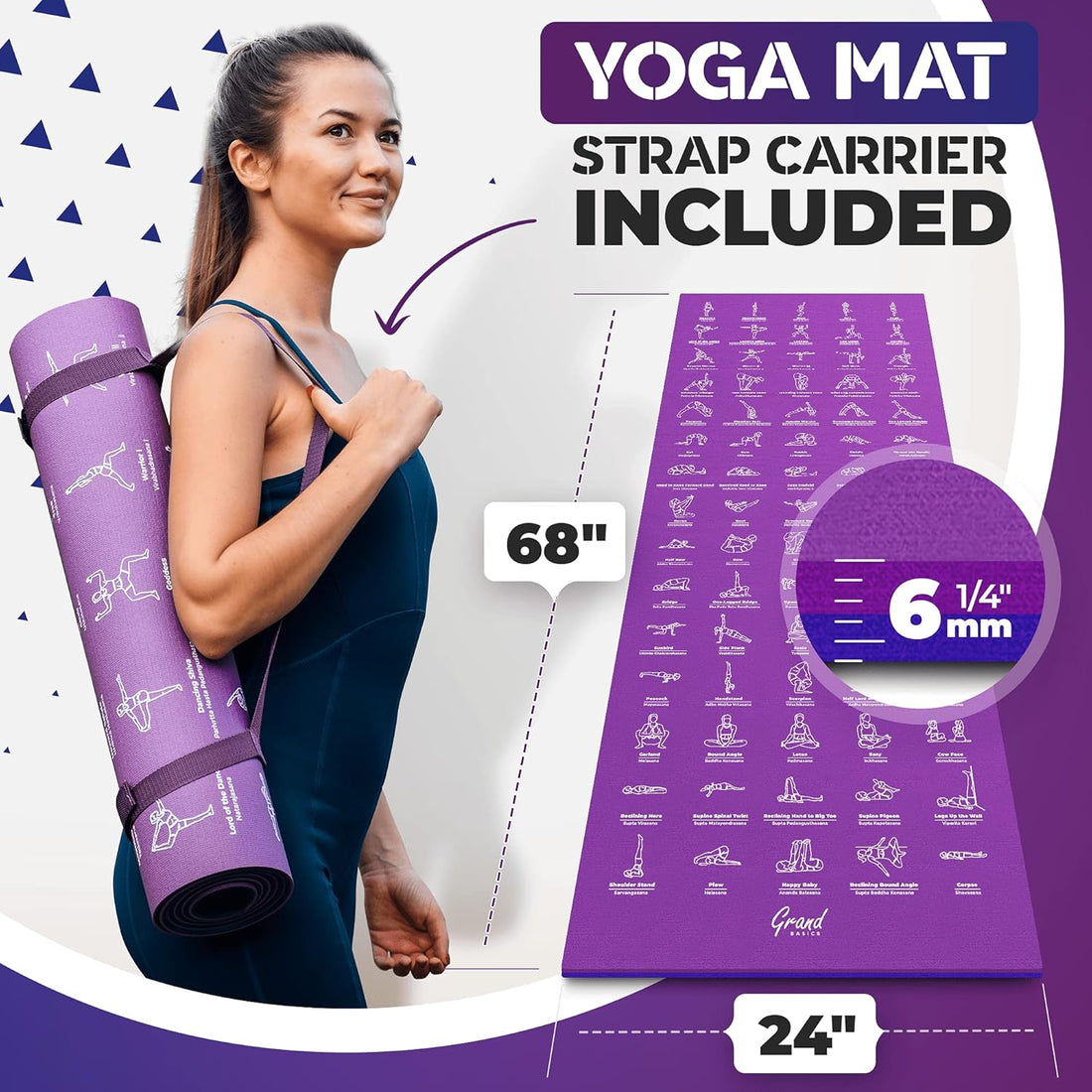Illustrated Yoga Mat With 75 Guided Poses encalife