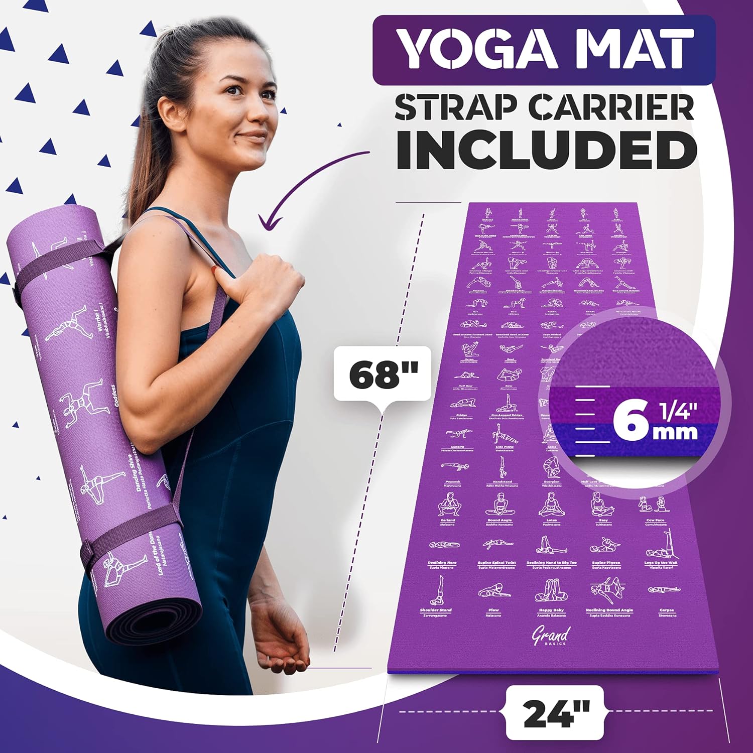 Illustrated Yoga Mat With 75 Guided Poses encalife