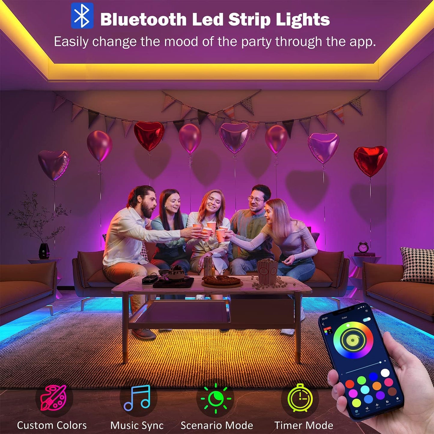 100ft RGB Lighting Strips for Bedroom Room Decor encalife