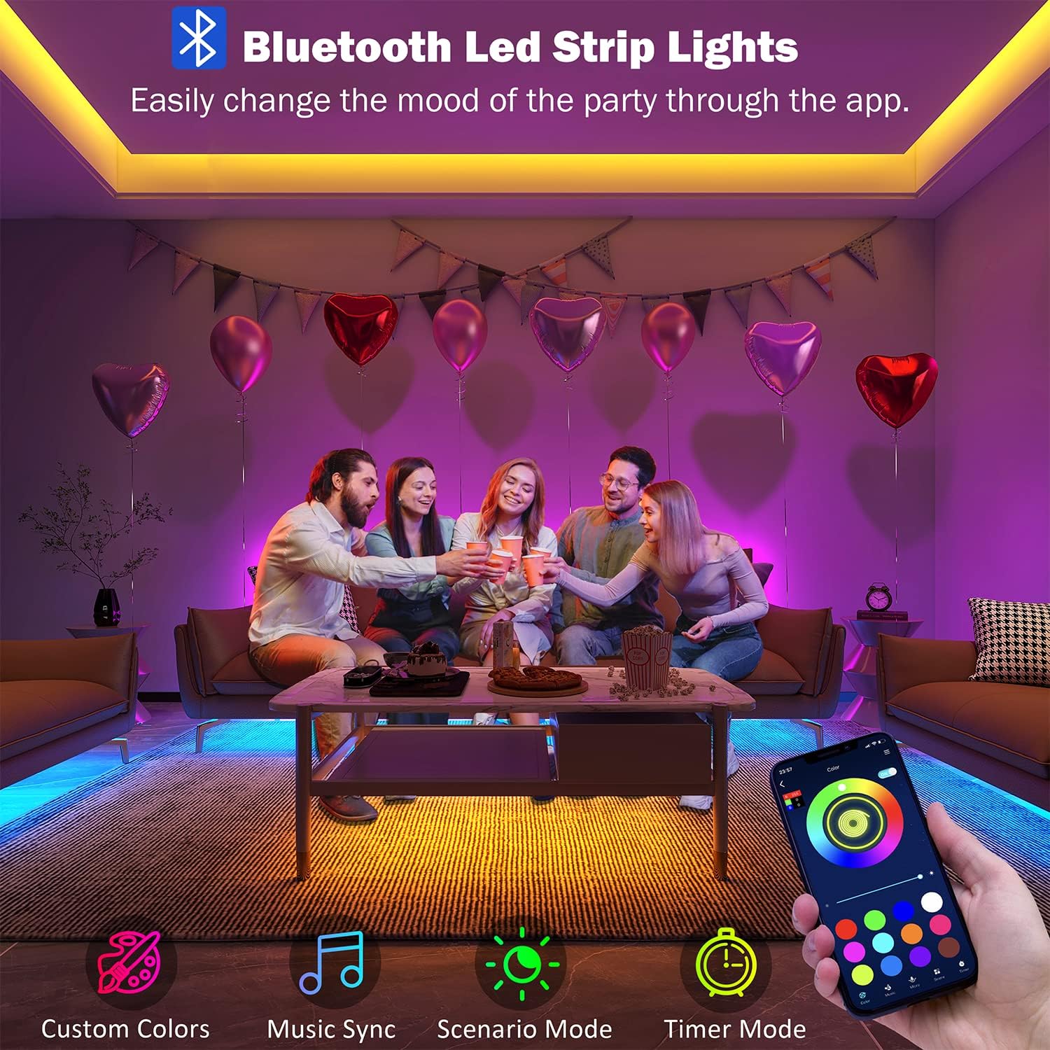 100ft RGB Lighting Strips for Bedroom Room Decor encalife