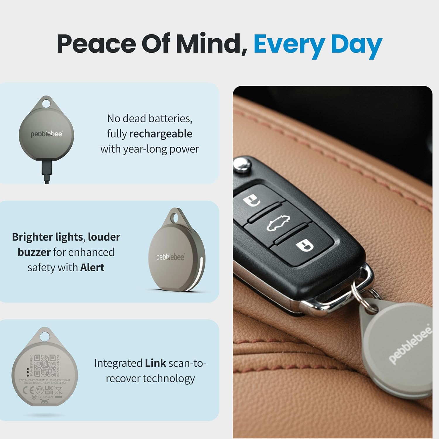 Rechargeable Bluetooth Tracker With 130dB Safety Alert encalife