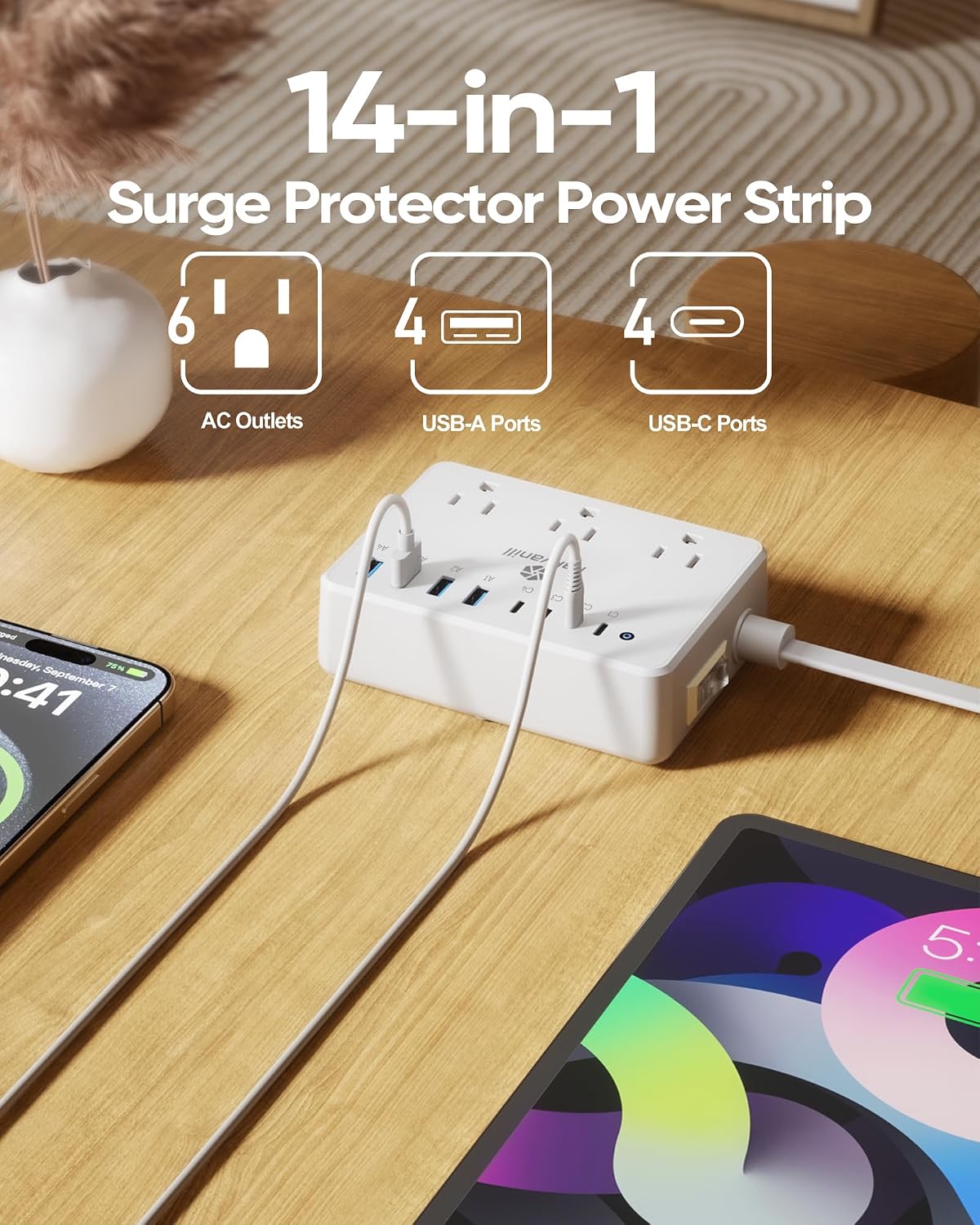 100W 14-in-1 USB-C Surge Protector Power Strip encalife