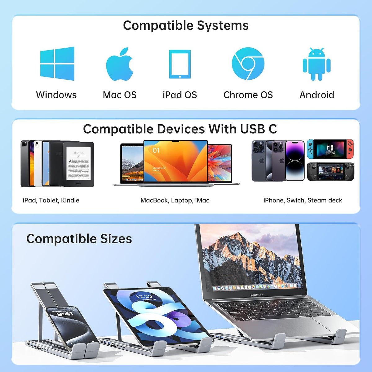 8-in-1 USB-C Laptop Stand Docking Station Hub encalife