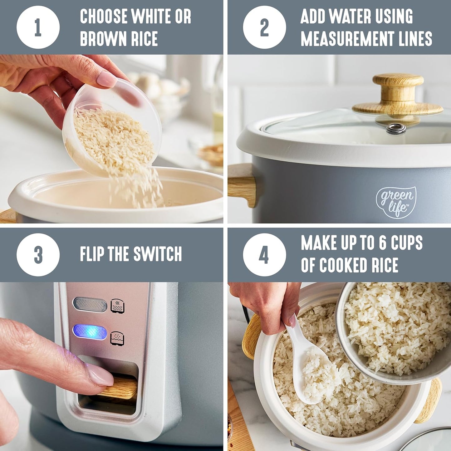 RICE COOKER I GreenLife 3-Cup Ceramic encalife