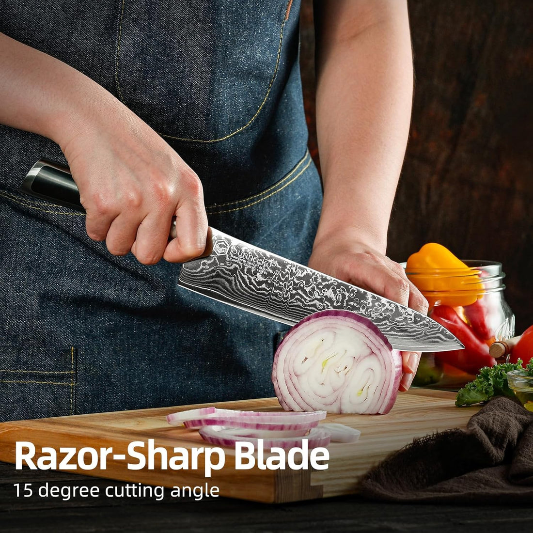 Damascus Chef Knife | 8 Inch Japanese Kitchen Knife encalife