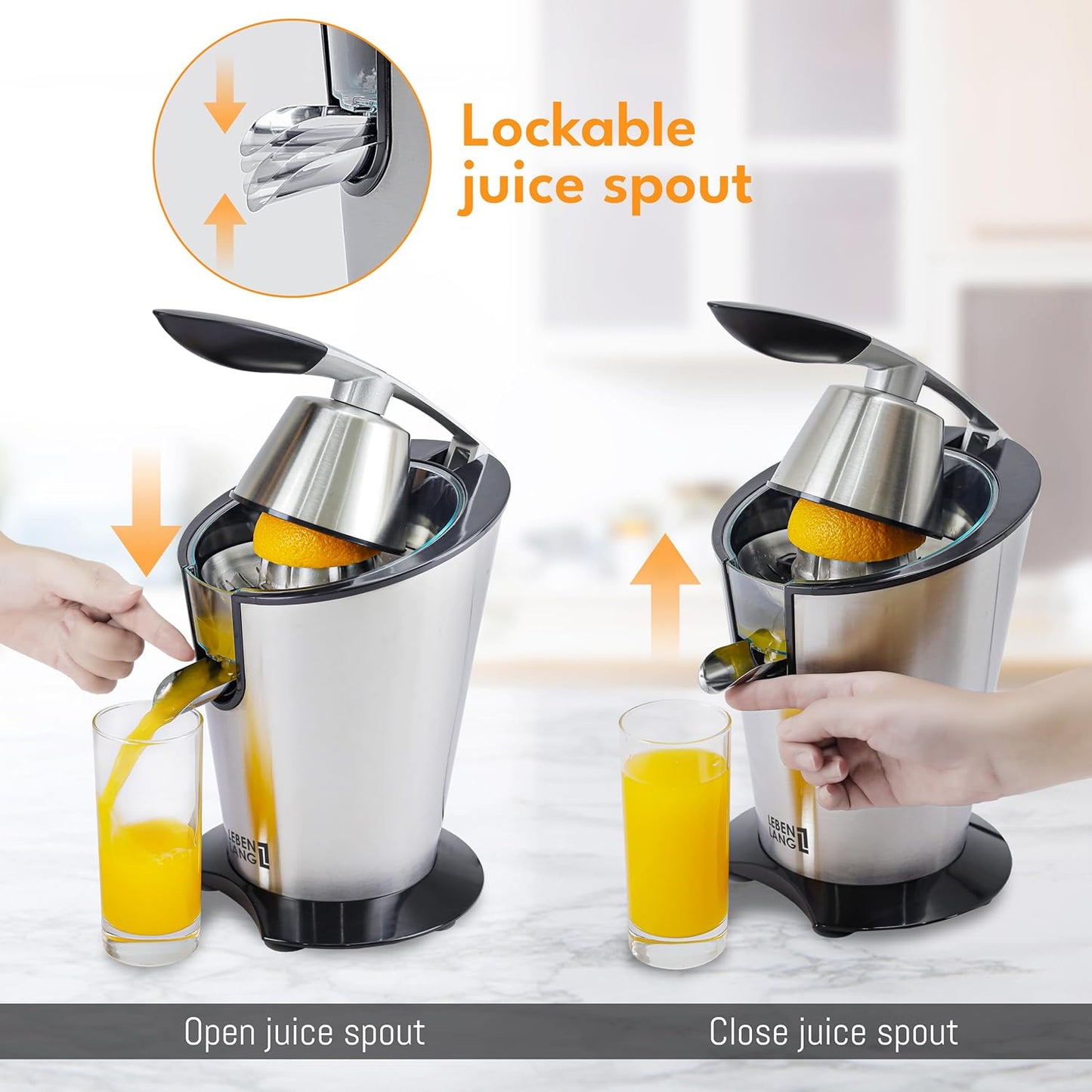 Electric Juicer Stainless Steel 600W | Citrus Press Orange & Lemon Juicer encalife