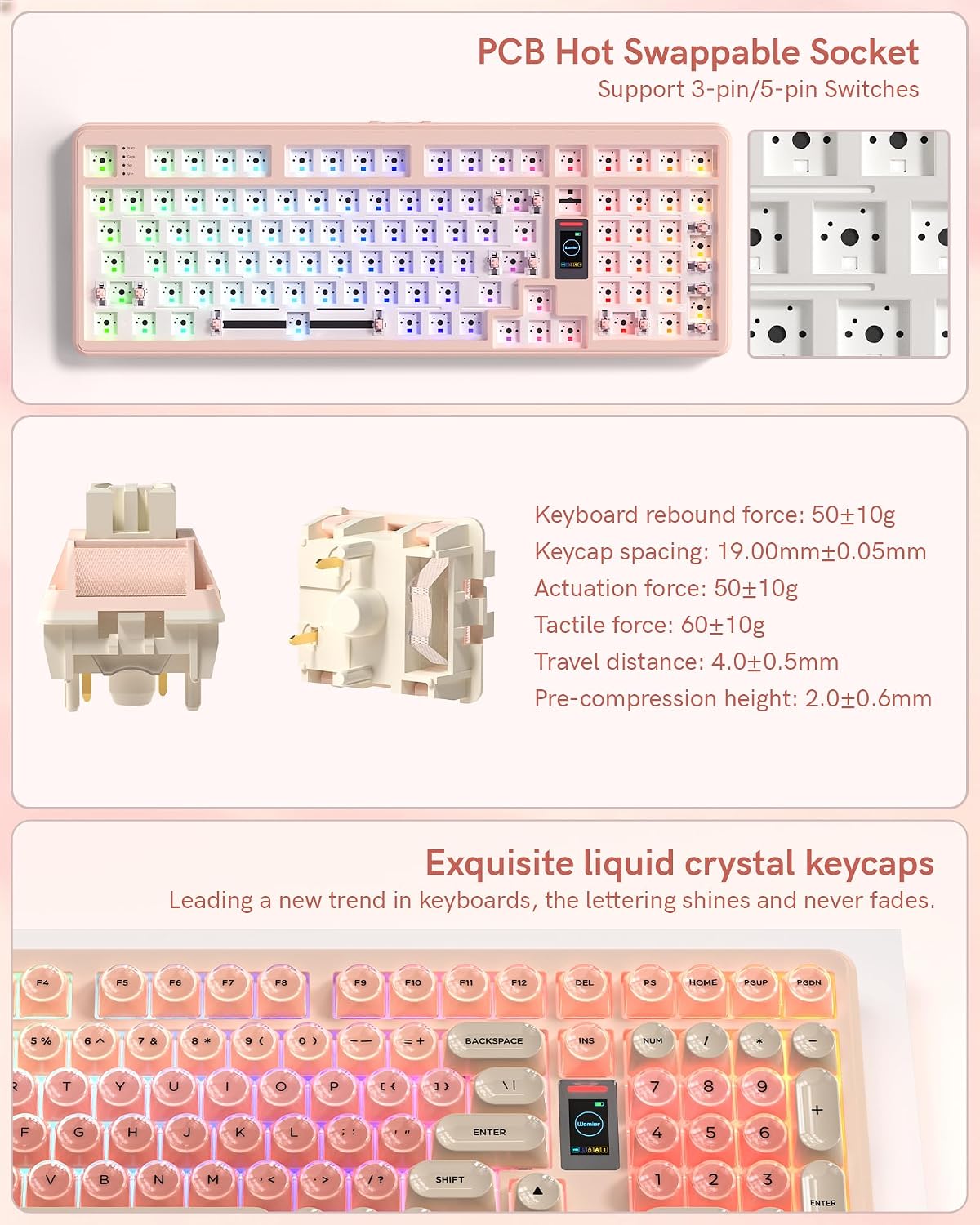 Pink RGB Gaming Mechanical Keyboard encalife