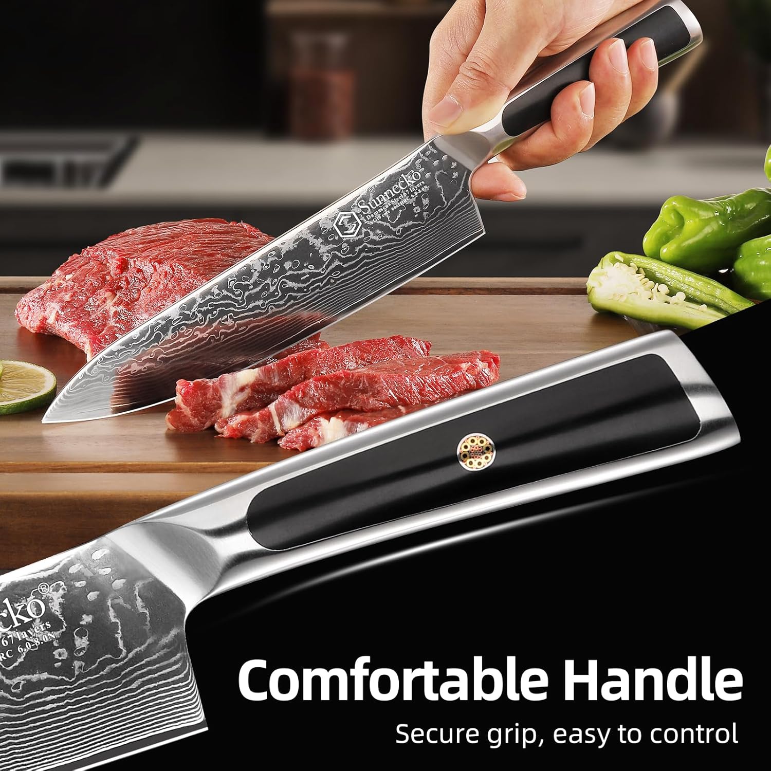 Damascus Chef Knife | 8 Inch Japanese Kitchen Knife encalife