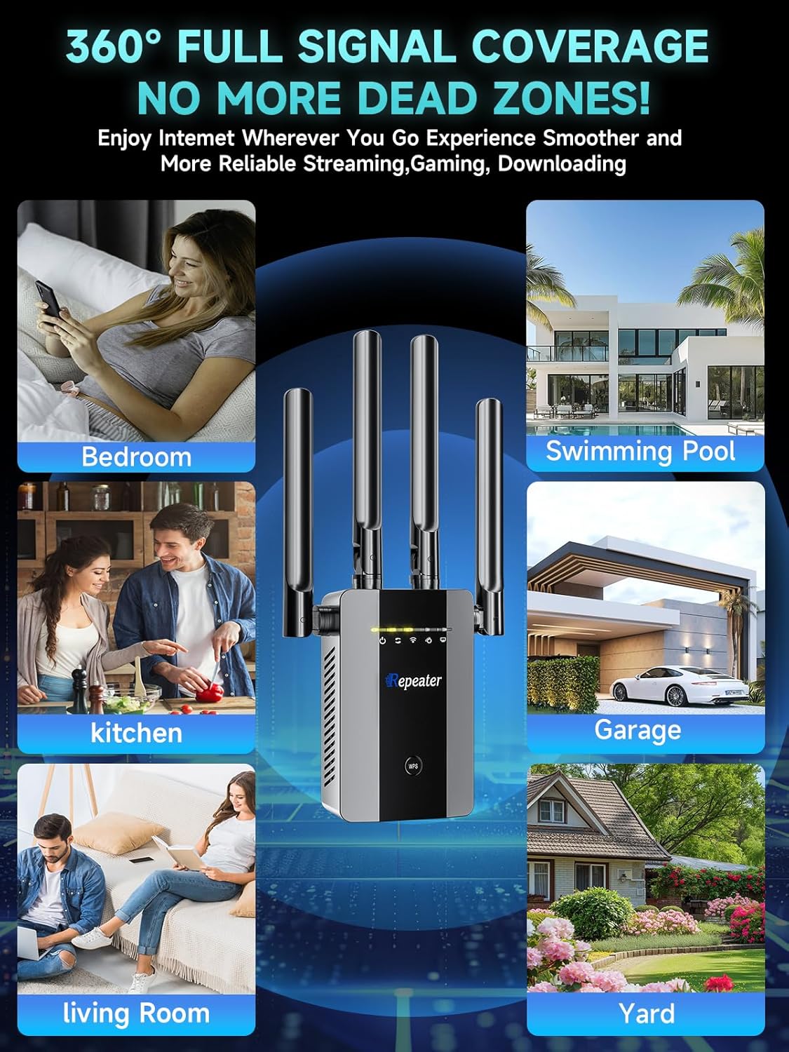 WiFi Extender 16K Sq. Ft Signal Booster encalife