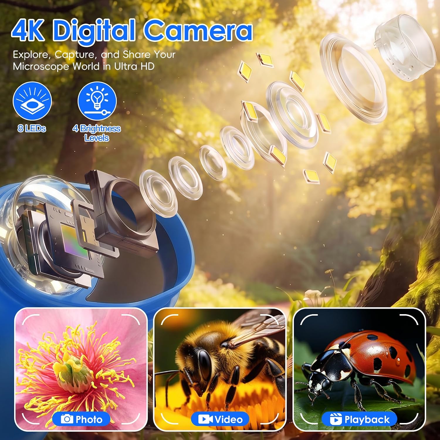 4K Digital Microscope For Kids STEM Exploration encalife