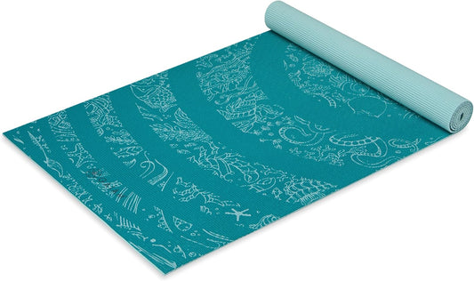 Premium non-slip yoga mat with textured grip surface and 4mm cushioning designed for yoga, Pilates, stretching, meditation, and fitness workouts.