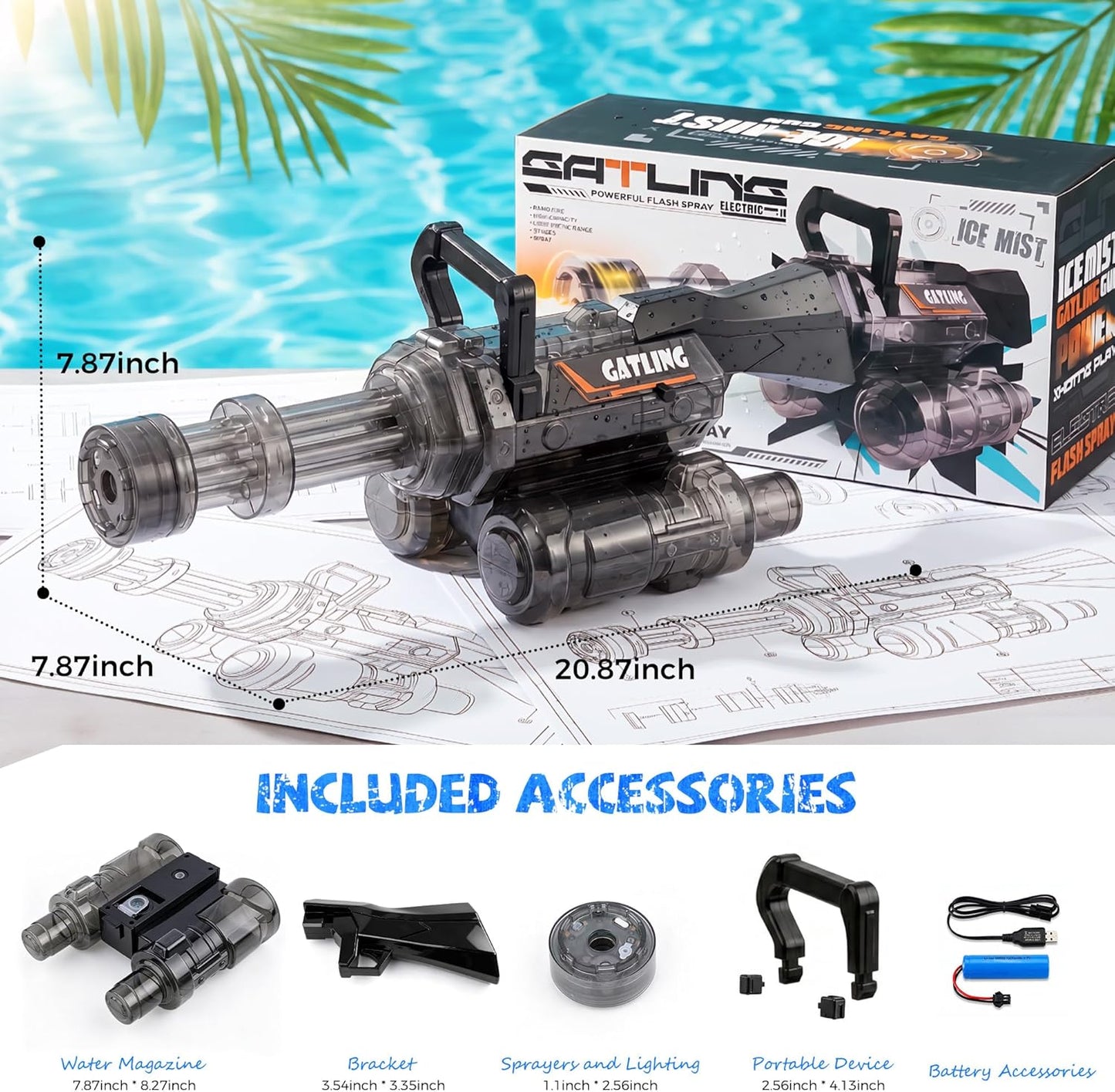Electric LED Water Gun I Rechargeable Squirt Blaster encalife