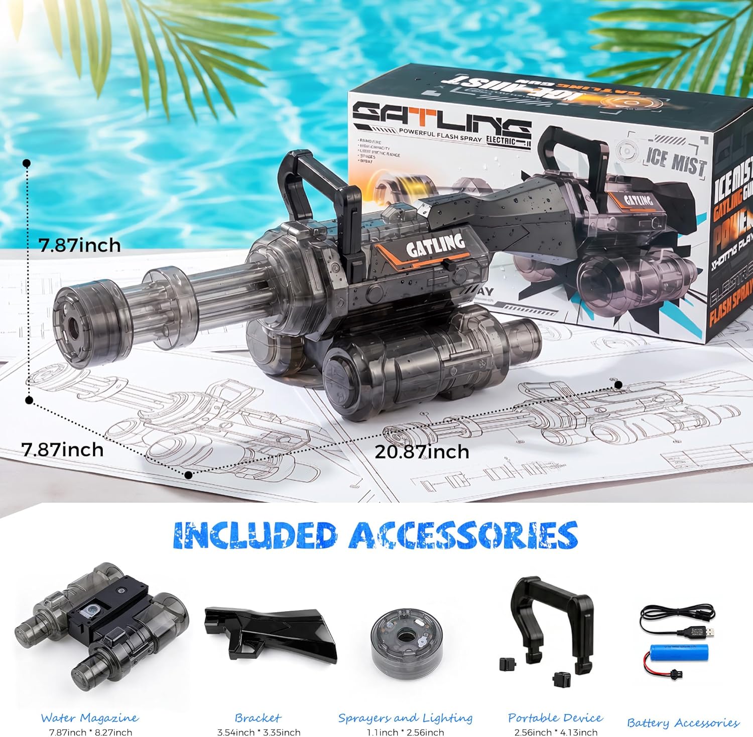 Electric LED Water Gun I Rechargeable Squirt Blaster encalife