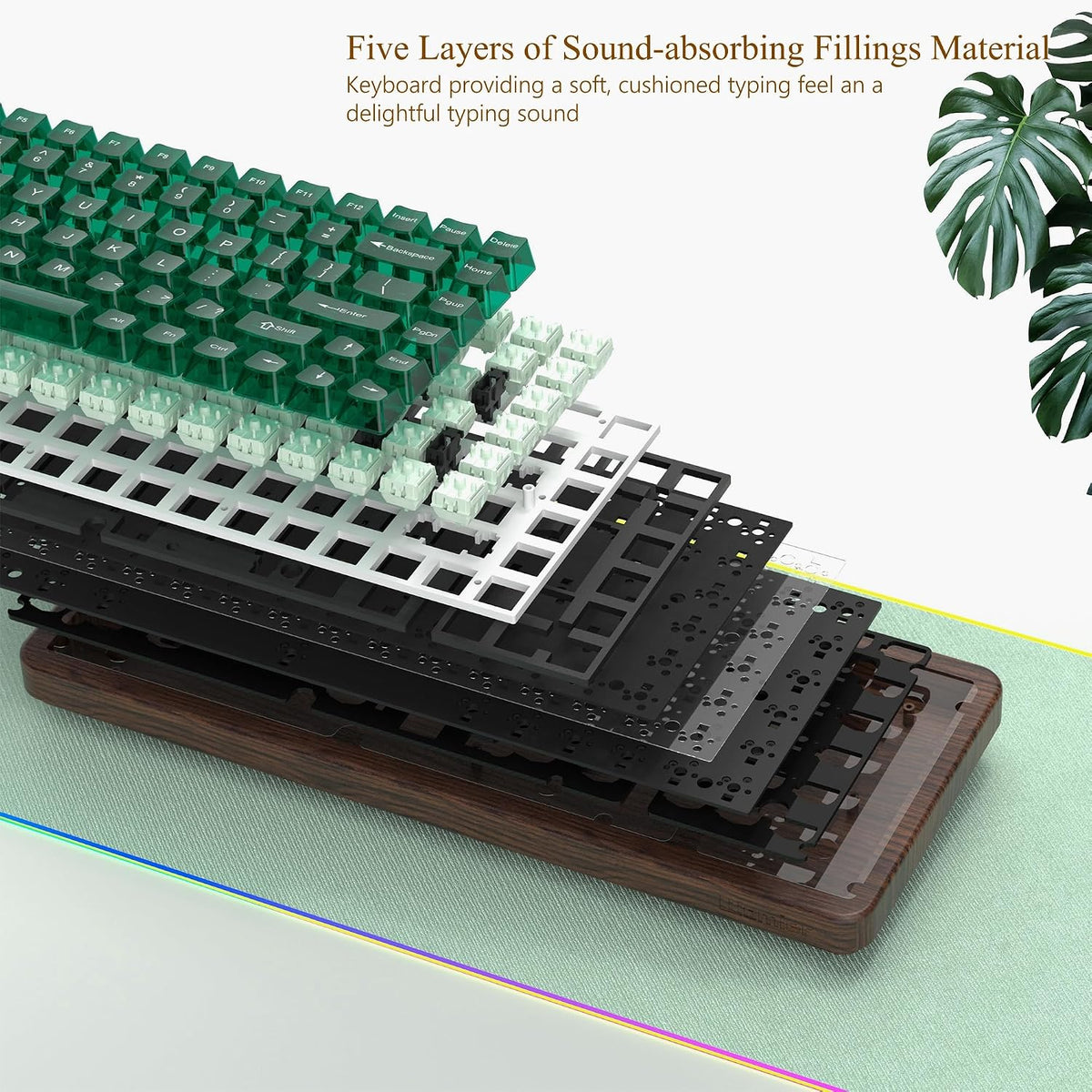 Gaming Mechanical Keyboard Wireless RGB Wooden Hot encalife