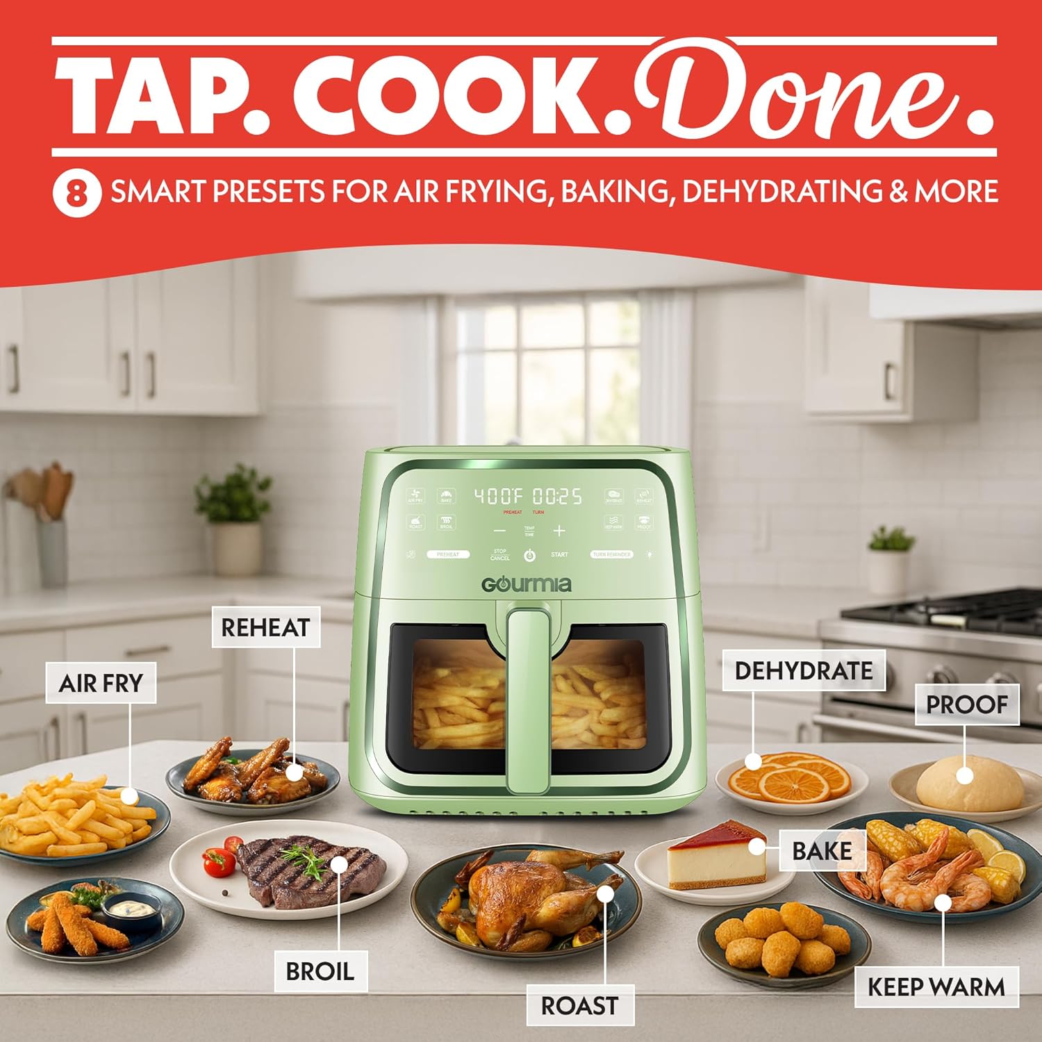 Digital Air Fryer I Window & Light I Green encalife
