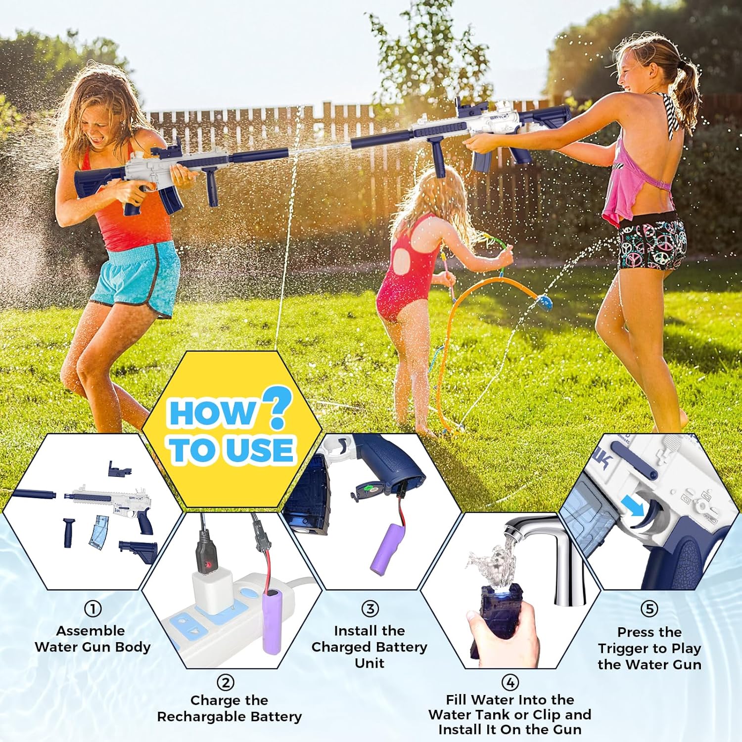 Electric Water Gun | Rechargeable Long Range Water Blaster Toy encalife