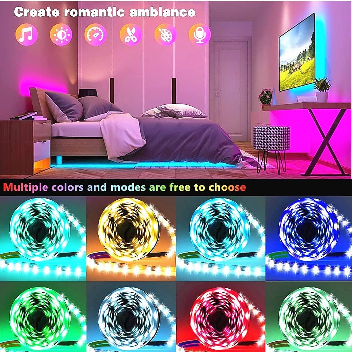 100ft RGB Lighting Strip Lights for Bedroom Decor encalife