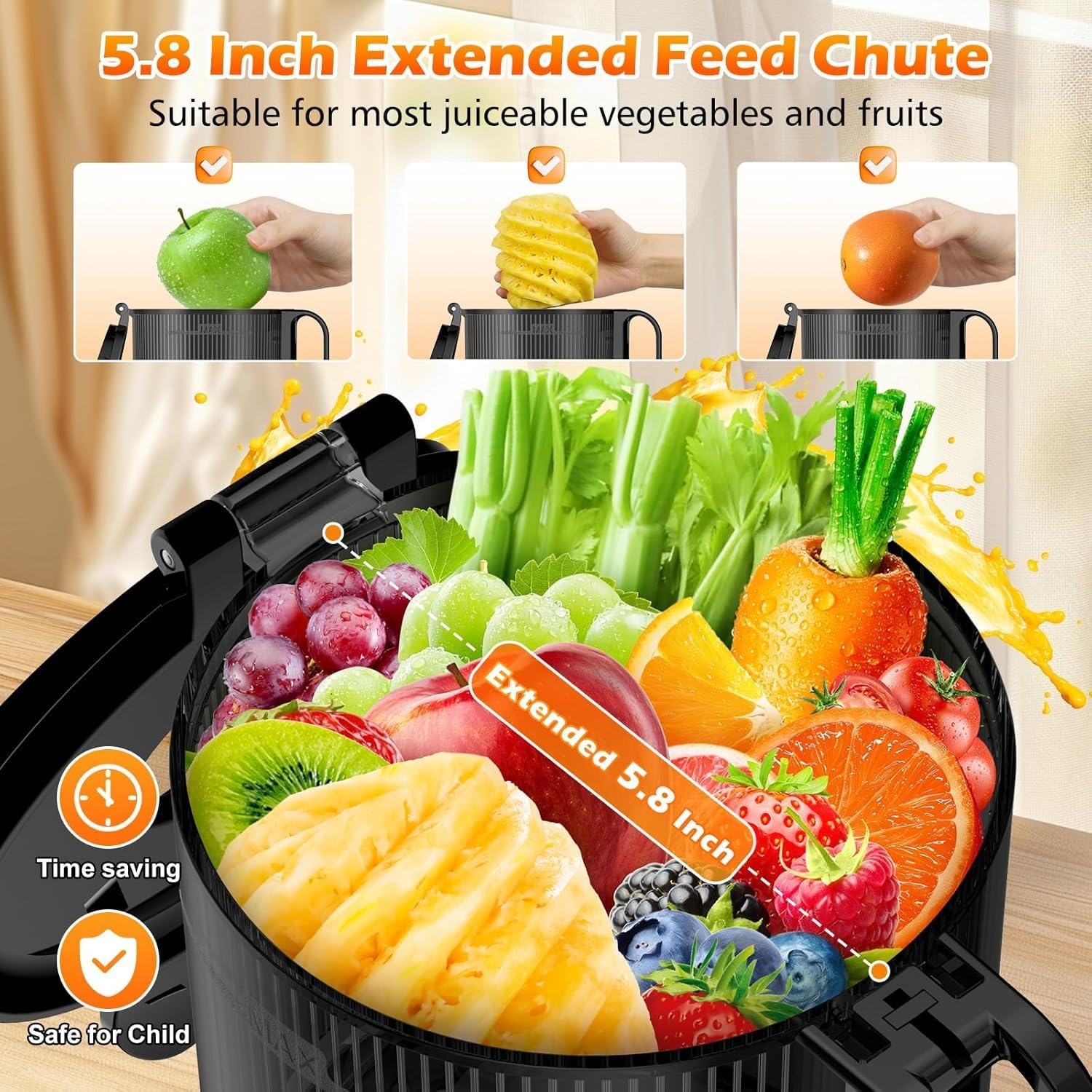 EncaLife Cold Press Juicer Machine – 5.8” Feed Chute, 400W Slow Masticating Juicer encalife