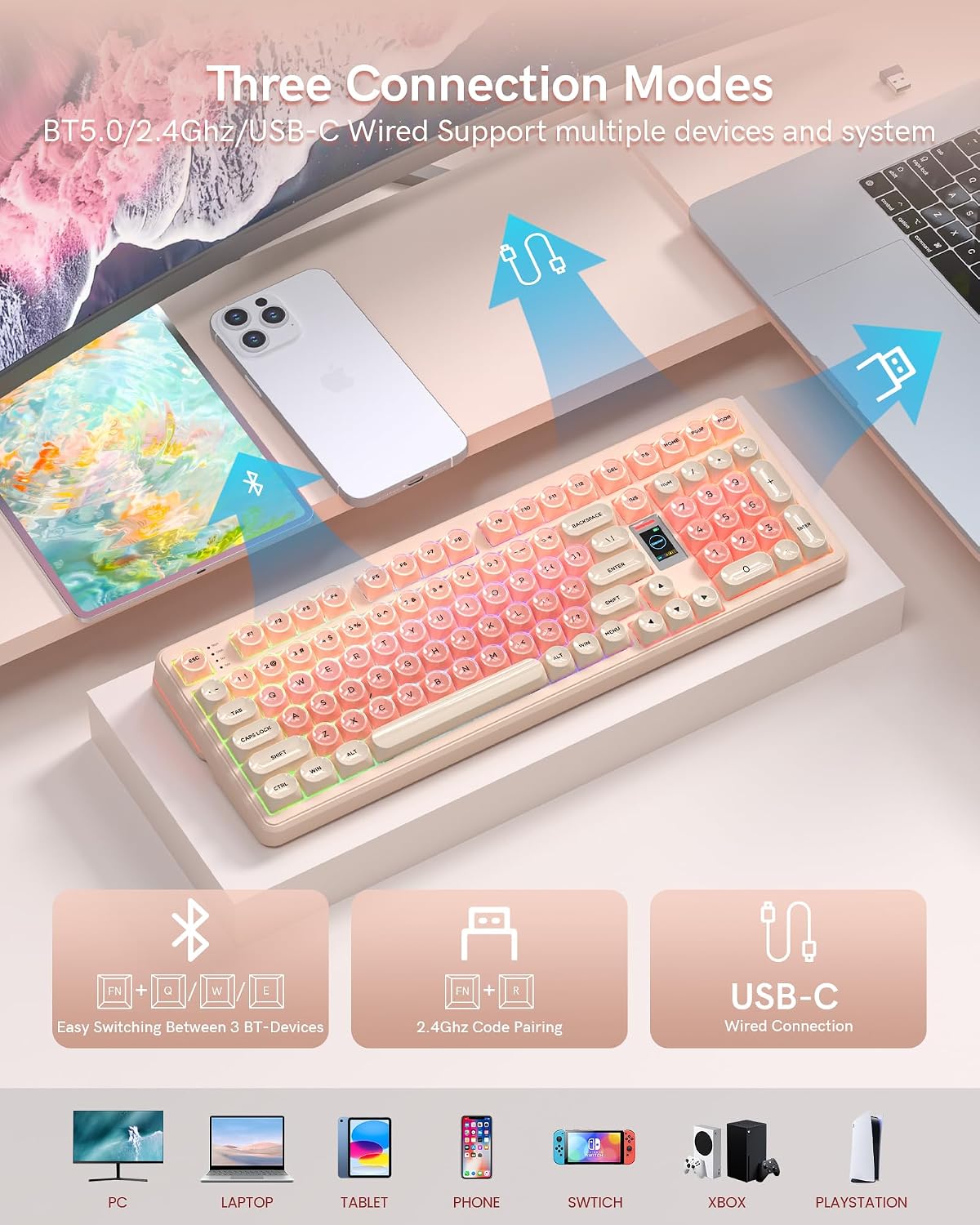 Pink RGB Gaming Mechanical Keyboard encalife