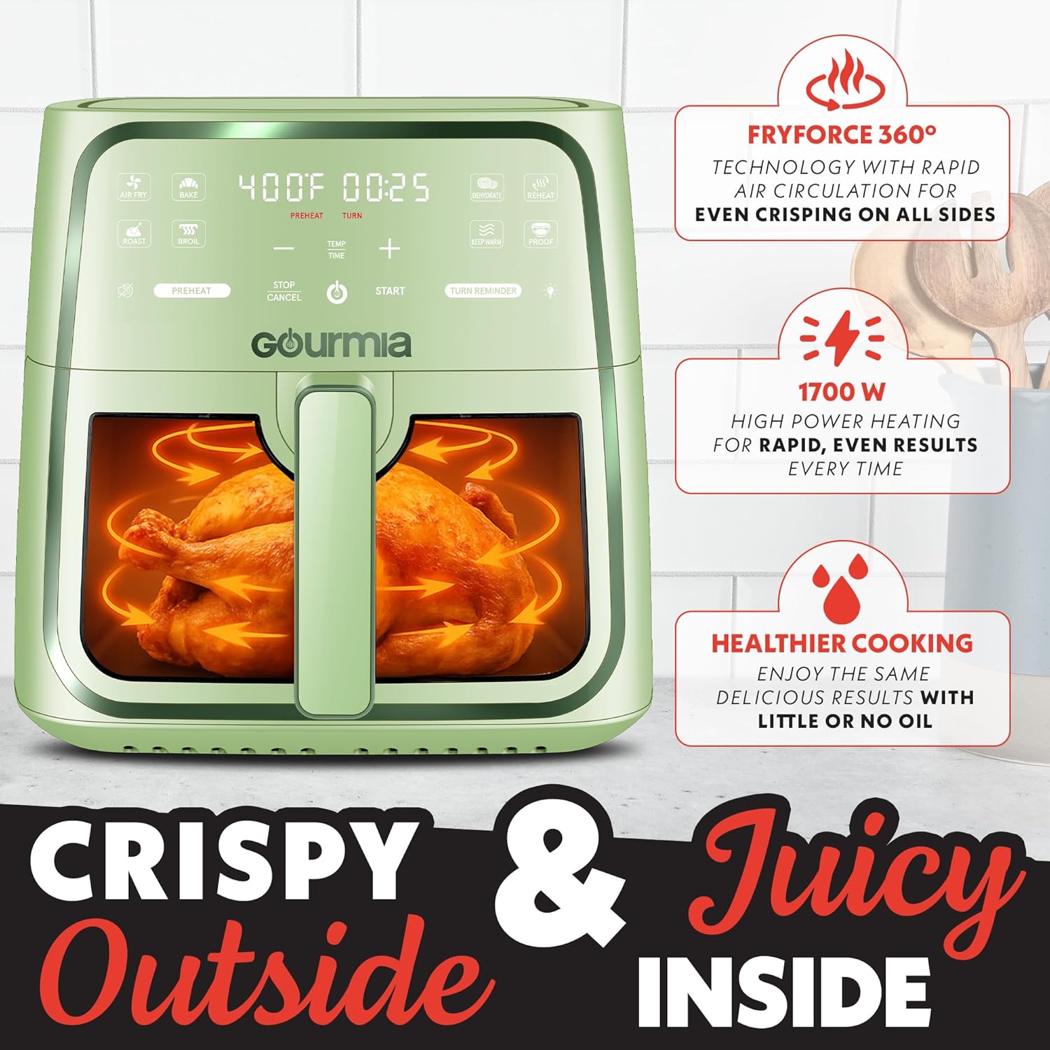 Digital Air Fryer I Window & Light I Green encalife