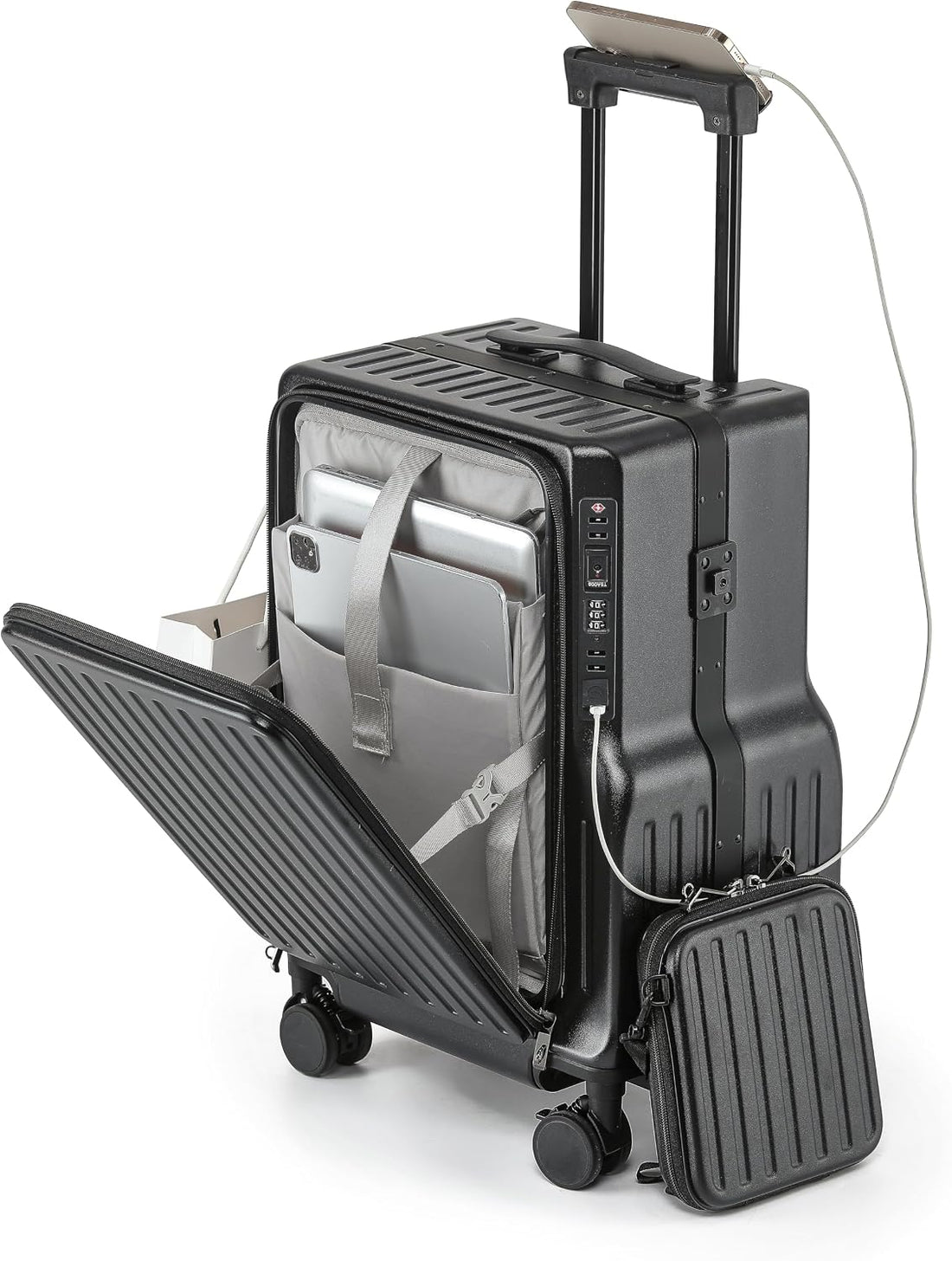20-Inch Front-Opening Carry On luggage with Detachable Bag encalife