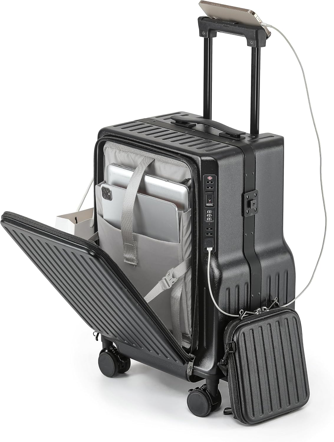 20-Inch Front-Opening Carry On luggage with Detachable Bag encalife