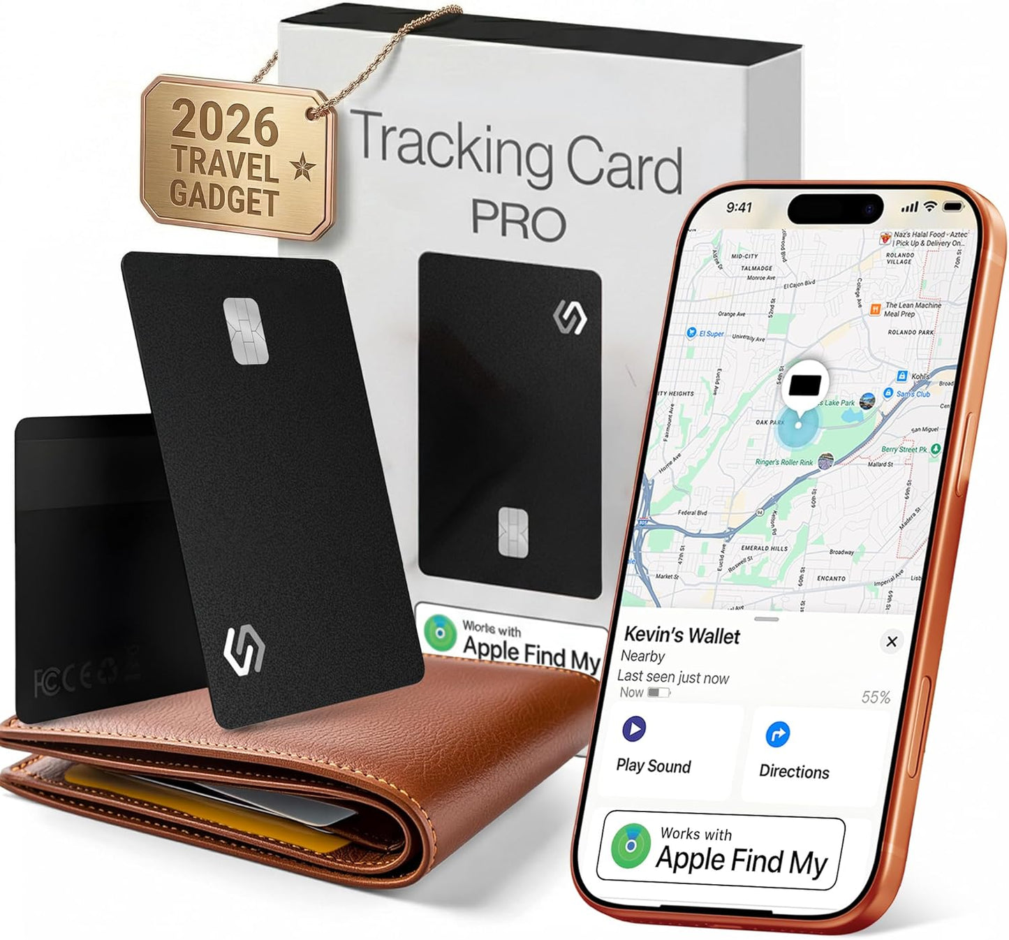 Ultra slim rechargeable wallet tracker card compatible with Apple Find My for luggage passports and wallets