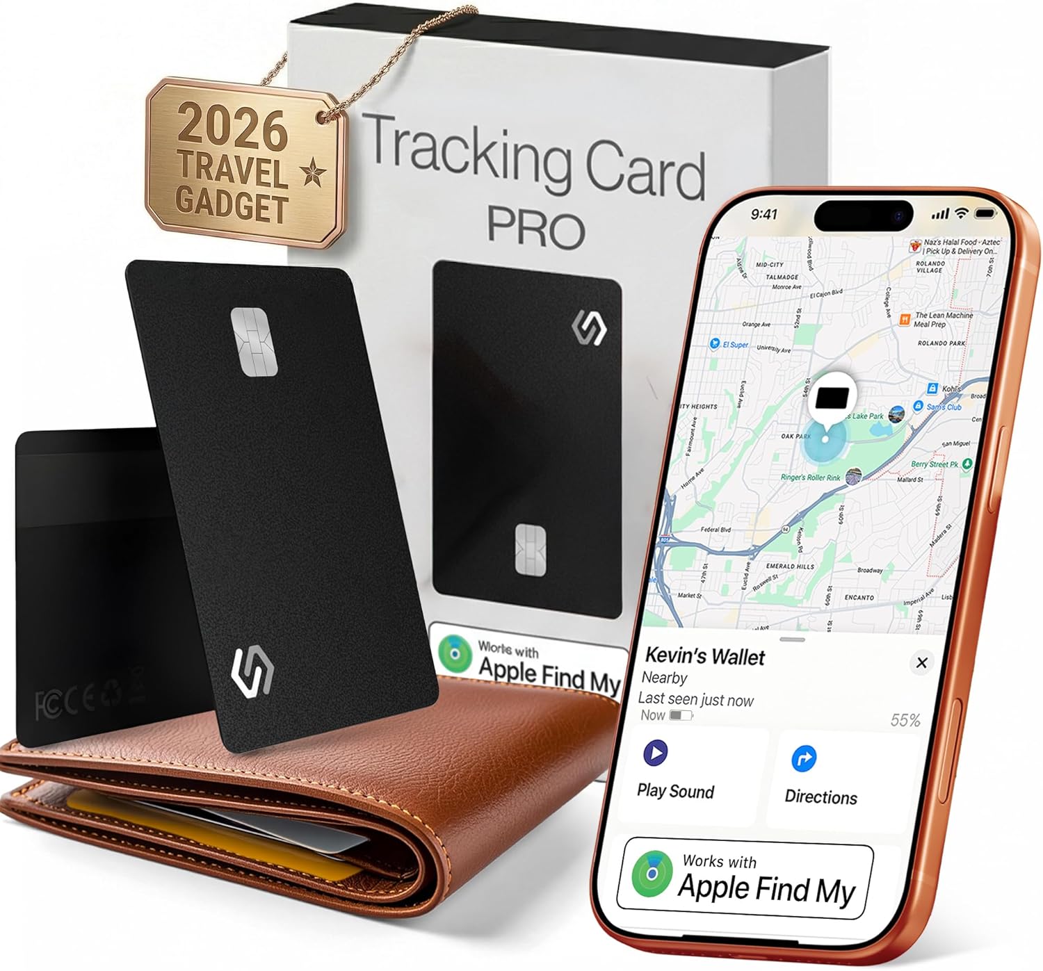 Ultra slim rechargeable wallet tracker card compatible with Apple Find My for luggage passports and wallets