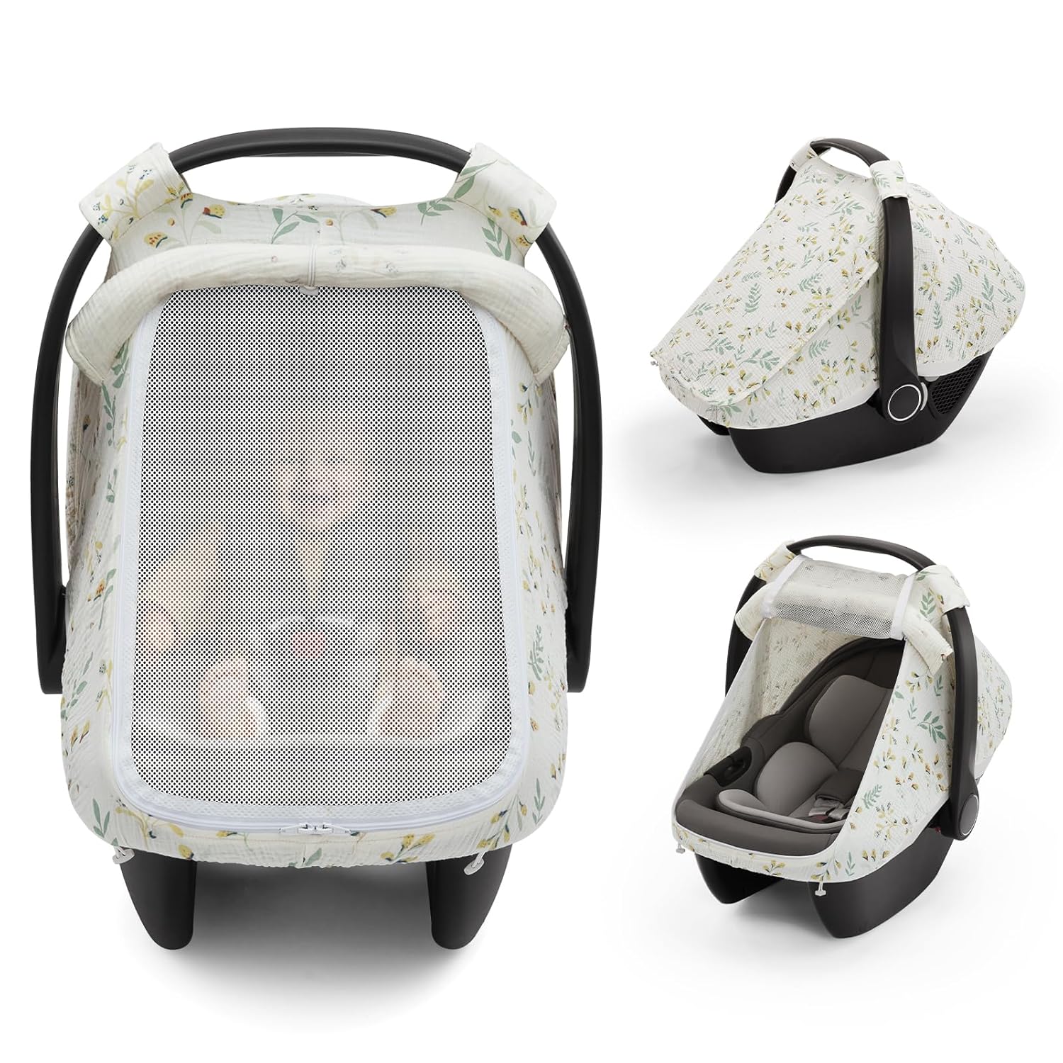 Breathable Baby Car Seat Canopy Cover Muslin Green encalife