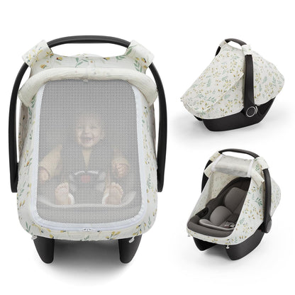 Breathable Baby Car Seat Canopy Cover Muslin Green encalife