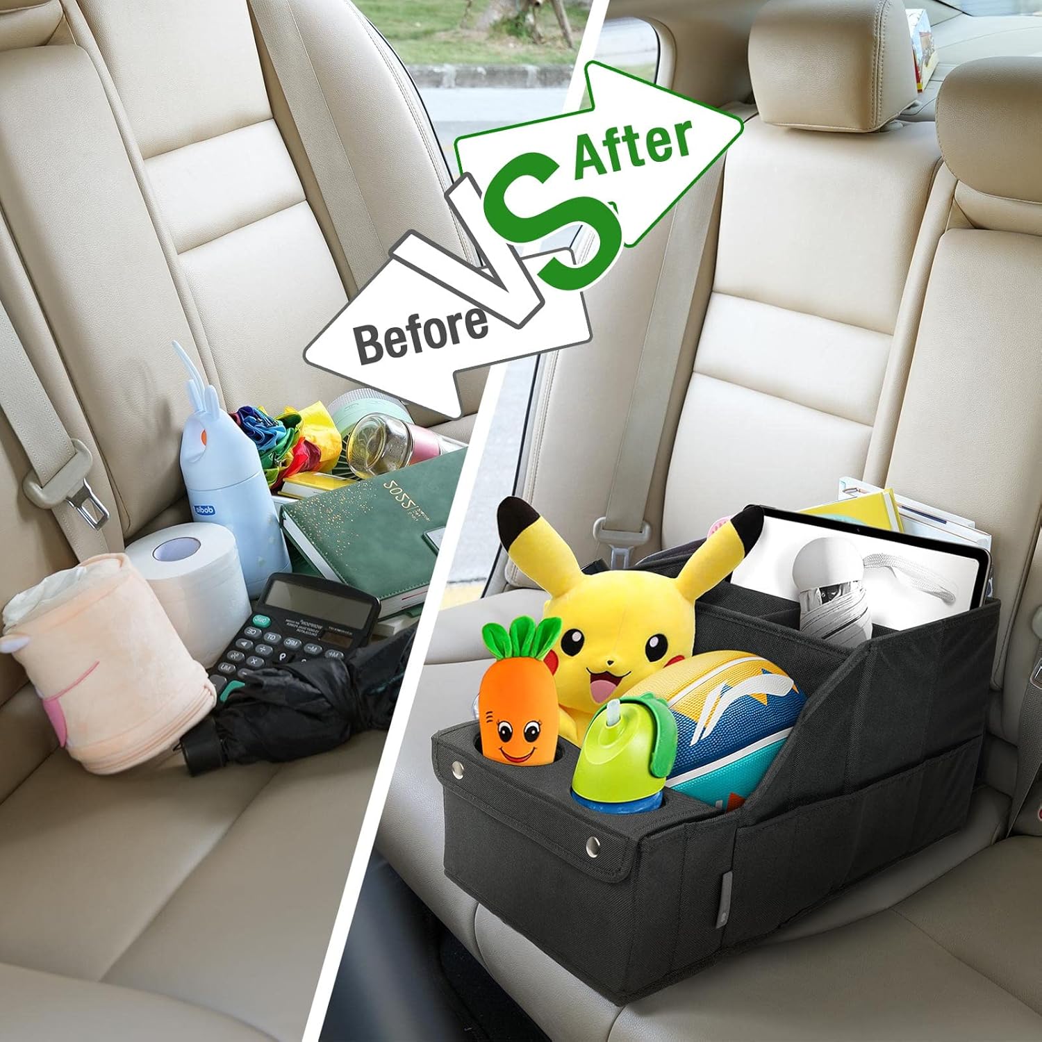 Foldable Car Seat Organizer with Cup Holders encalife
