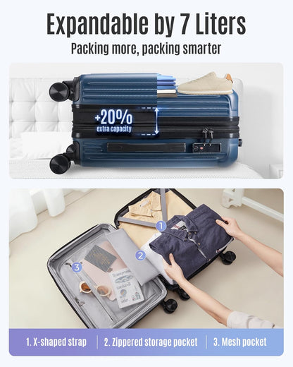 Flight Carry-On Luggage I 22x14x9 Hardside Spinner Suitcase encalife